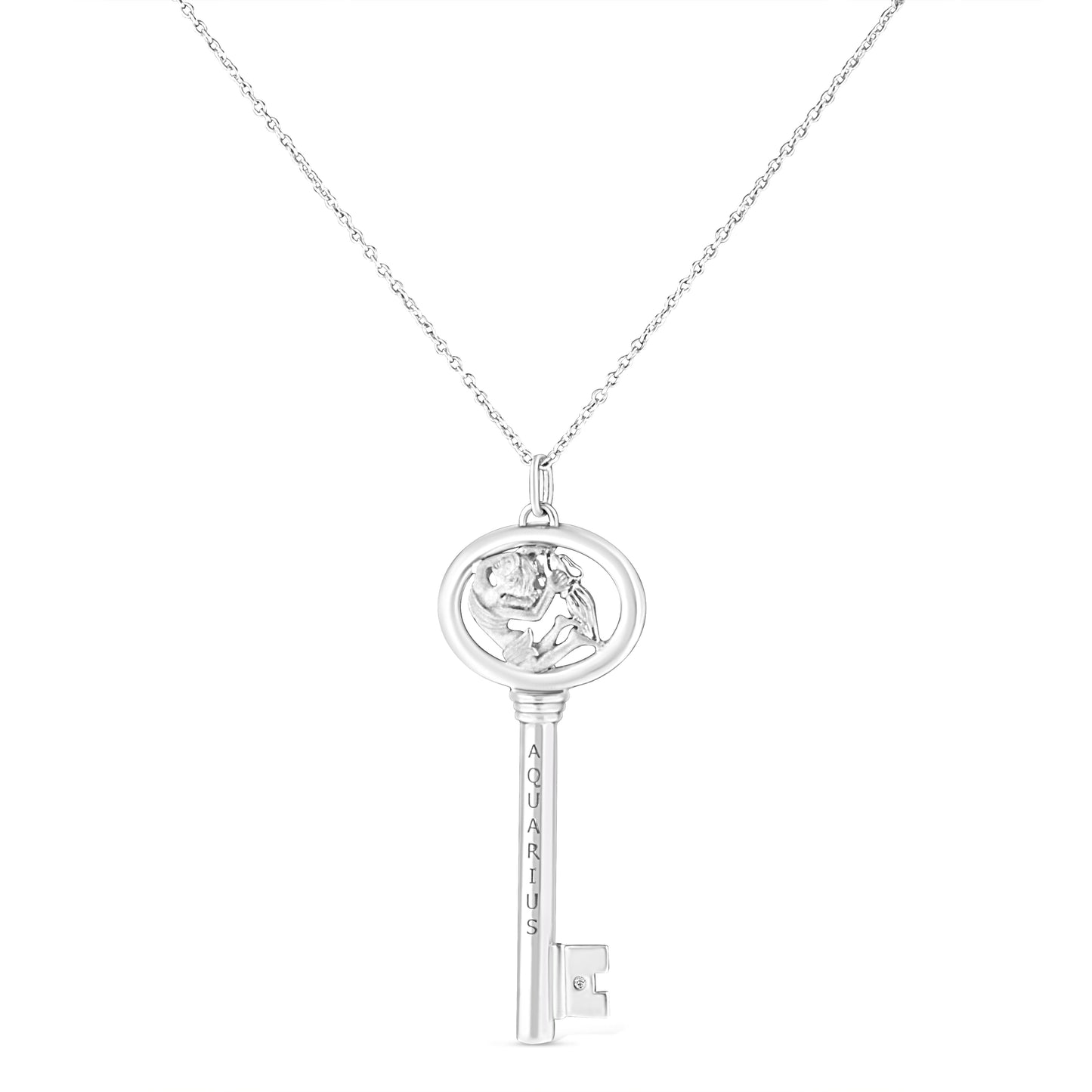 .925 Sterling Silver Diamond Accent Zodiac Key 18’’ Pendant Necklace (K-L