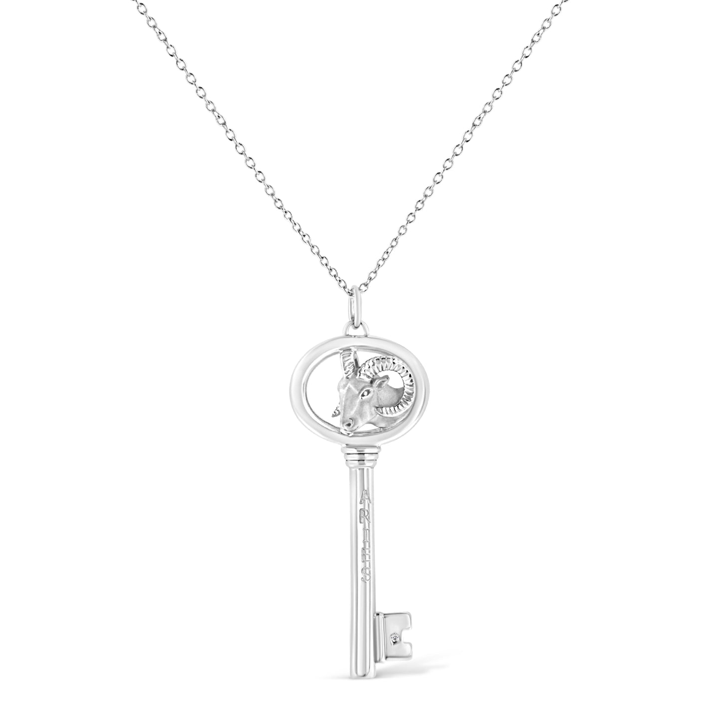 .925 Sterling Silver Diamond Accent Zodiac Key 18’’ Pendant Necklace (K-L