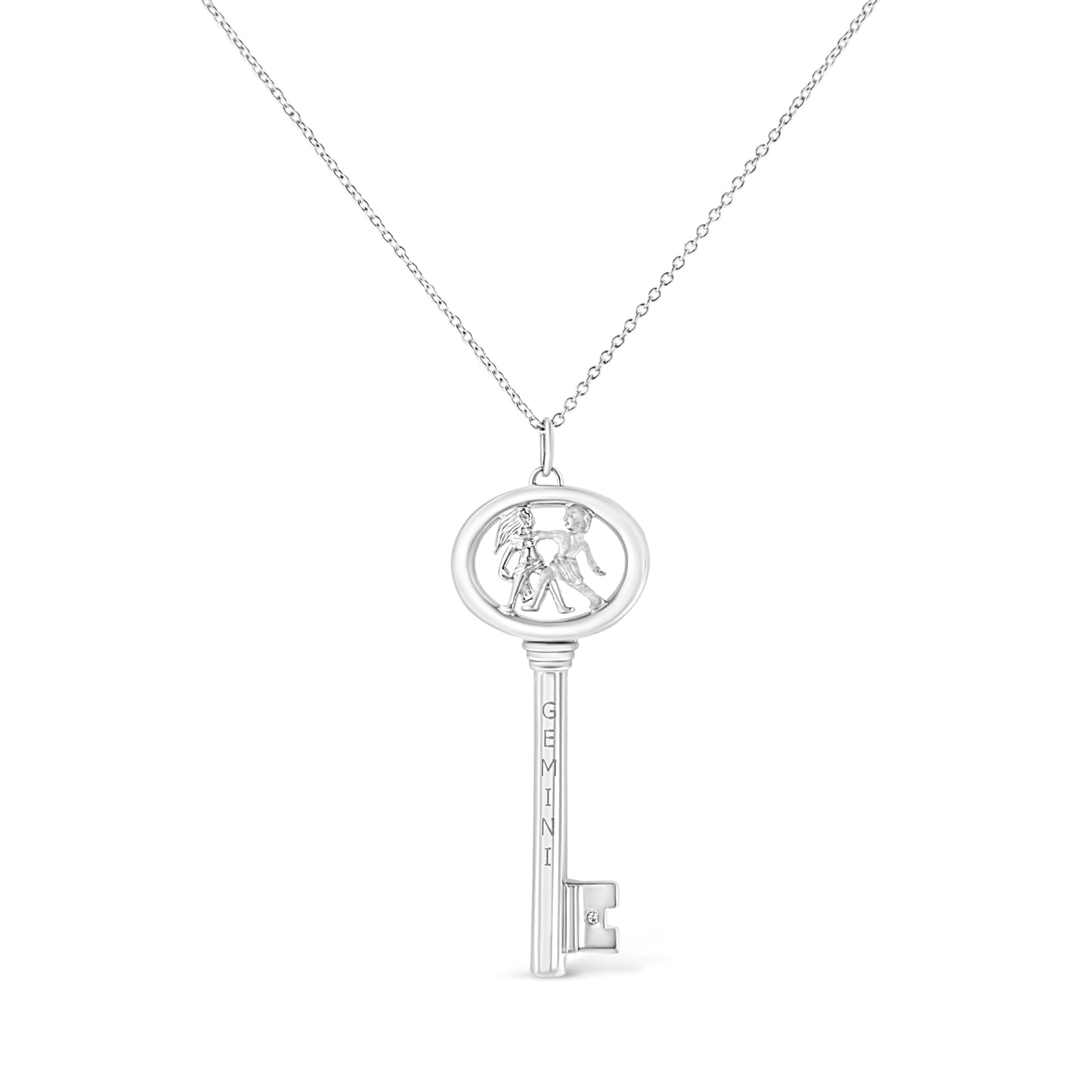 .925 Sterling Silver Diamond Accent Zodiac Key 18’’ Pendant Necklace (K-L