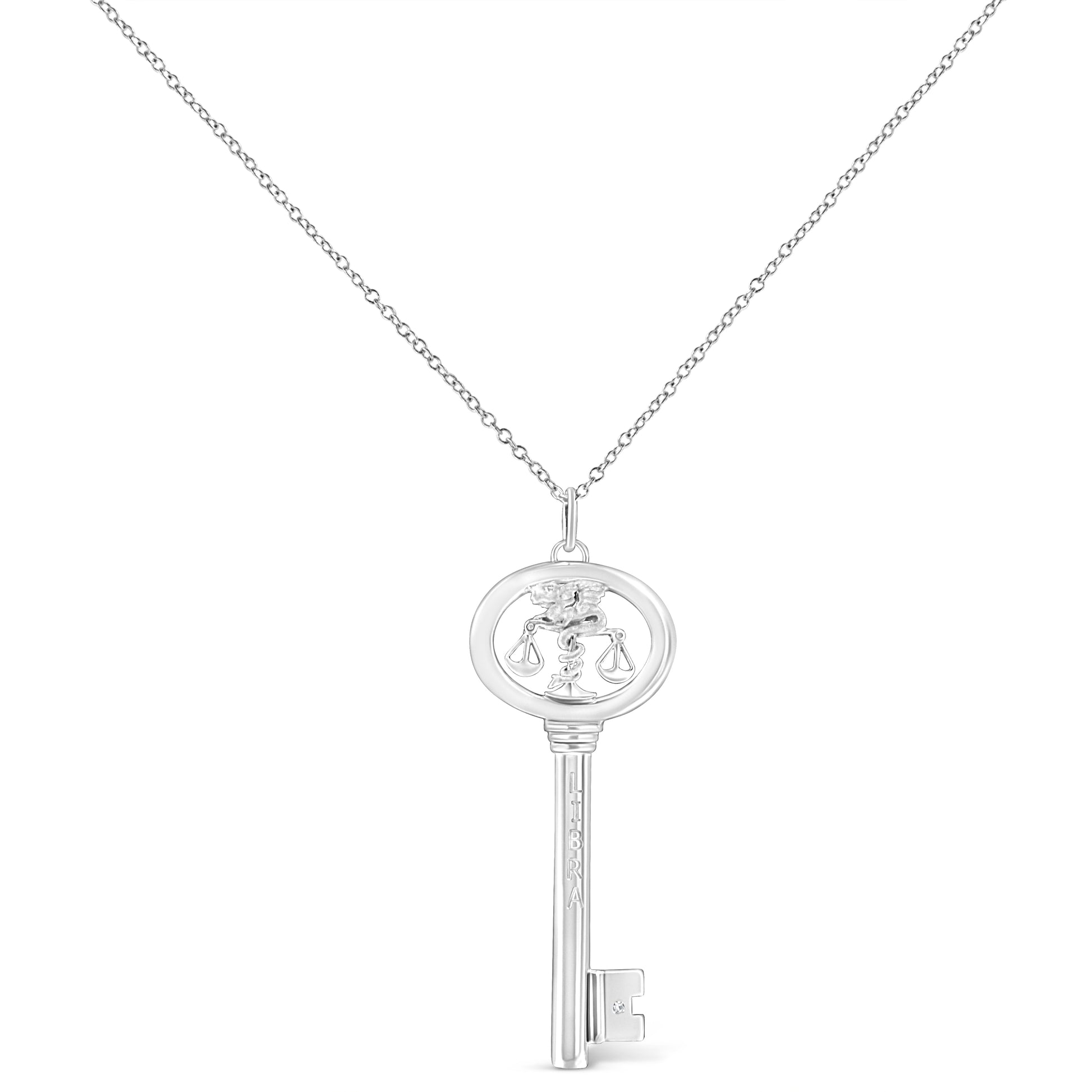 .925 Sterling Silver Diamond Accent Zodiac Key 18’’ Pendant Necklace (K-L