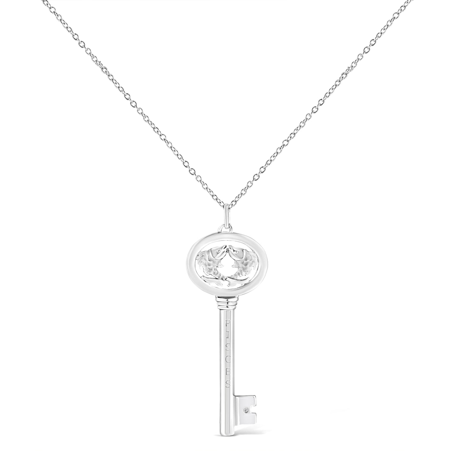 .925 Sterling Silver Diamond Accent Zodiac Key 18’’ Pendant Necklace (K-L