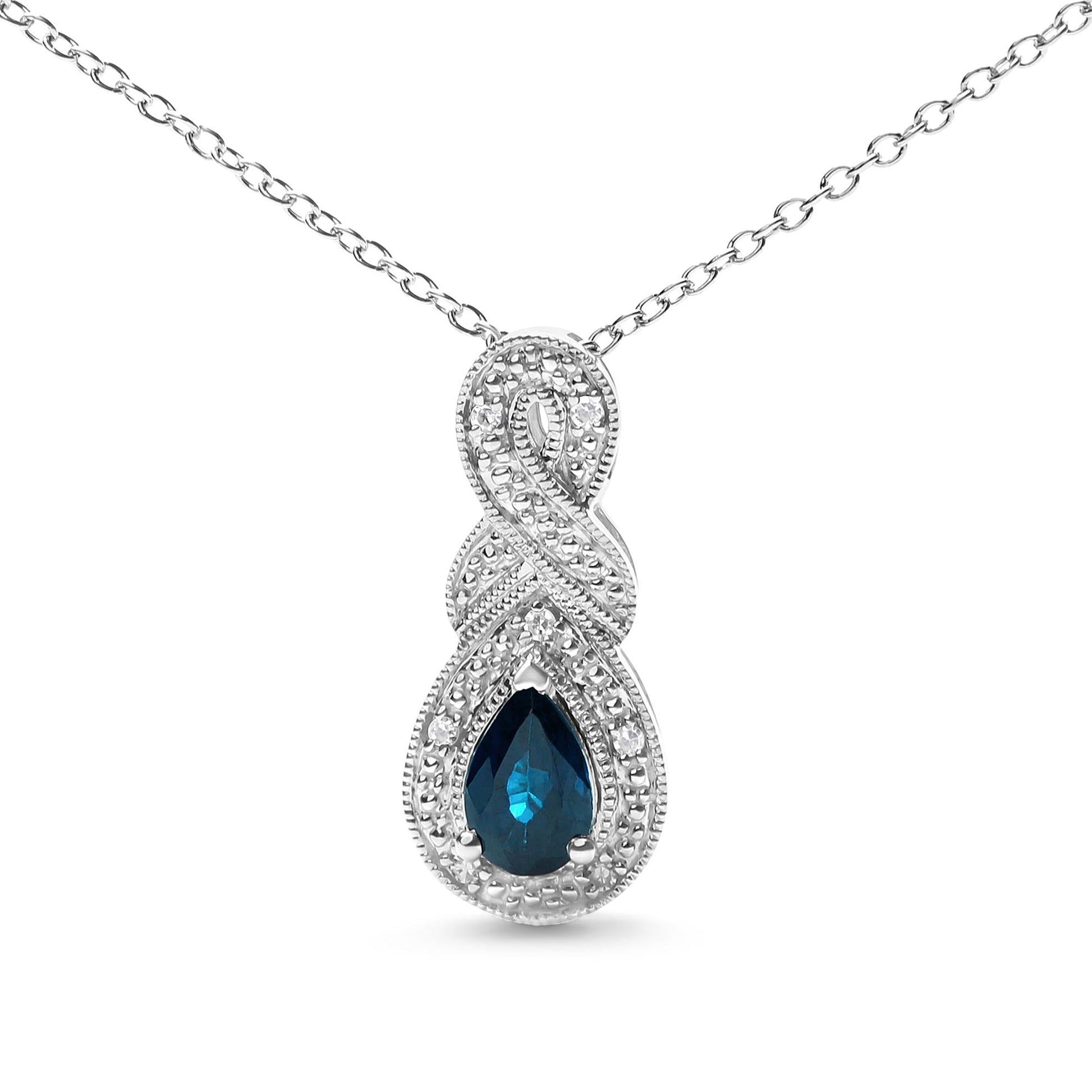 .925 Sterling Silver 6x4mm Pear Sapphire and Diamond Accent Infinity Drop