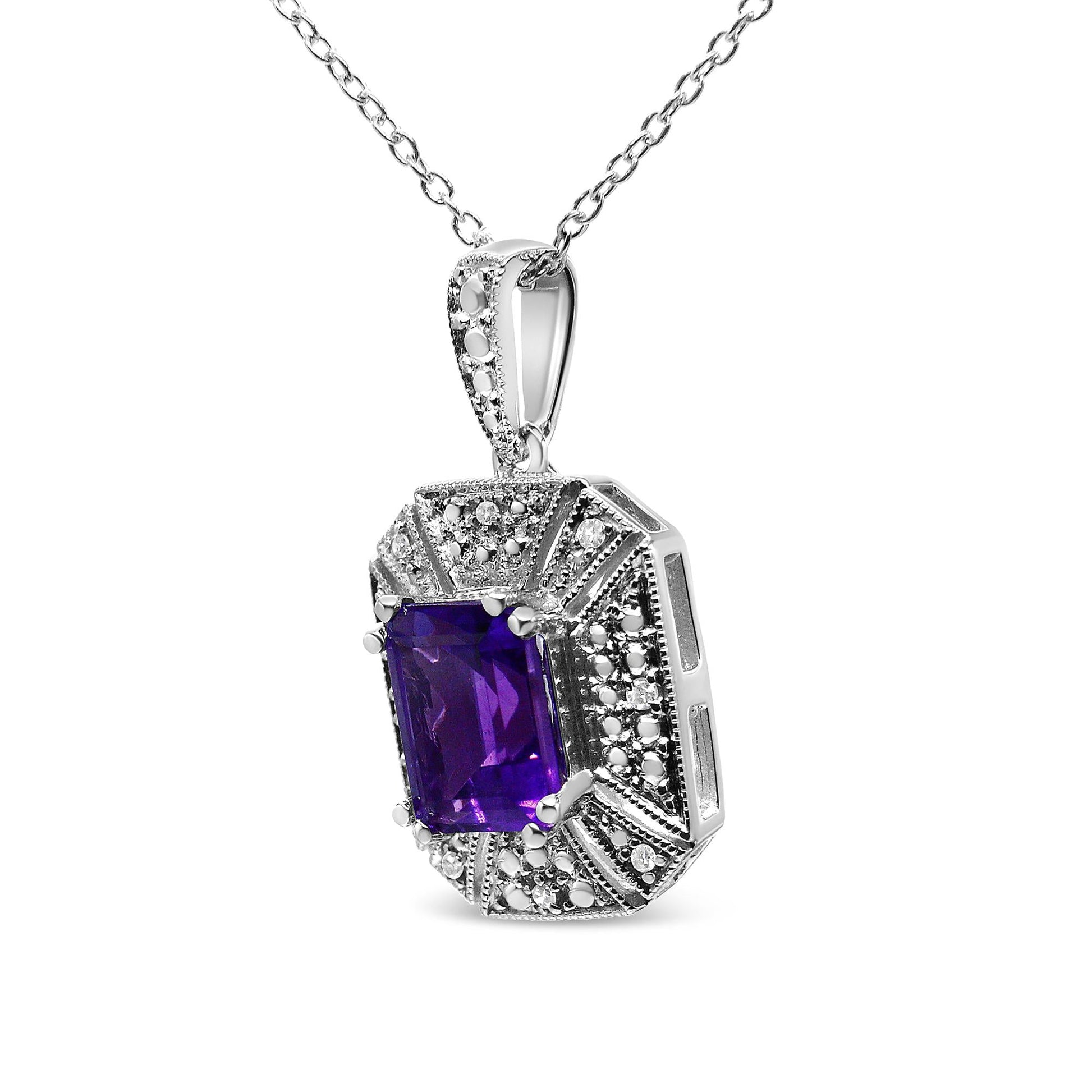 .925 Sterling Silver Purple Amethyst and Diamond Accent Art Deco Style 18’’