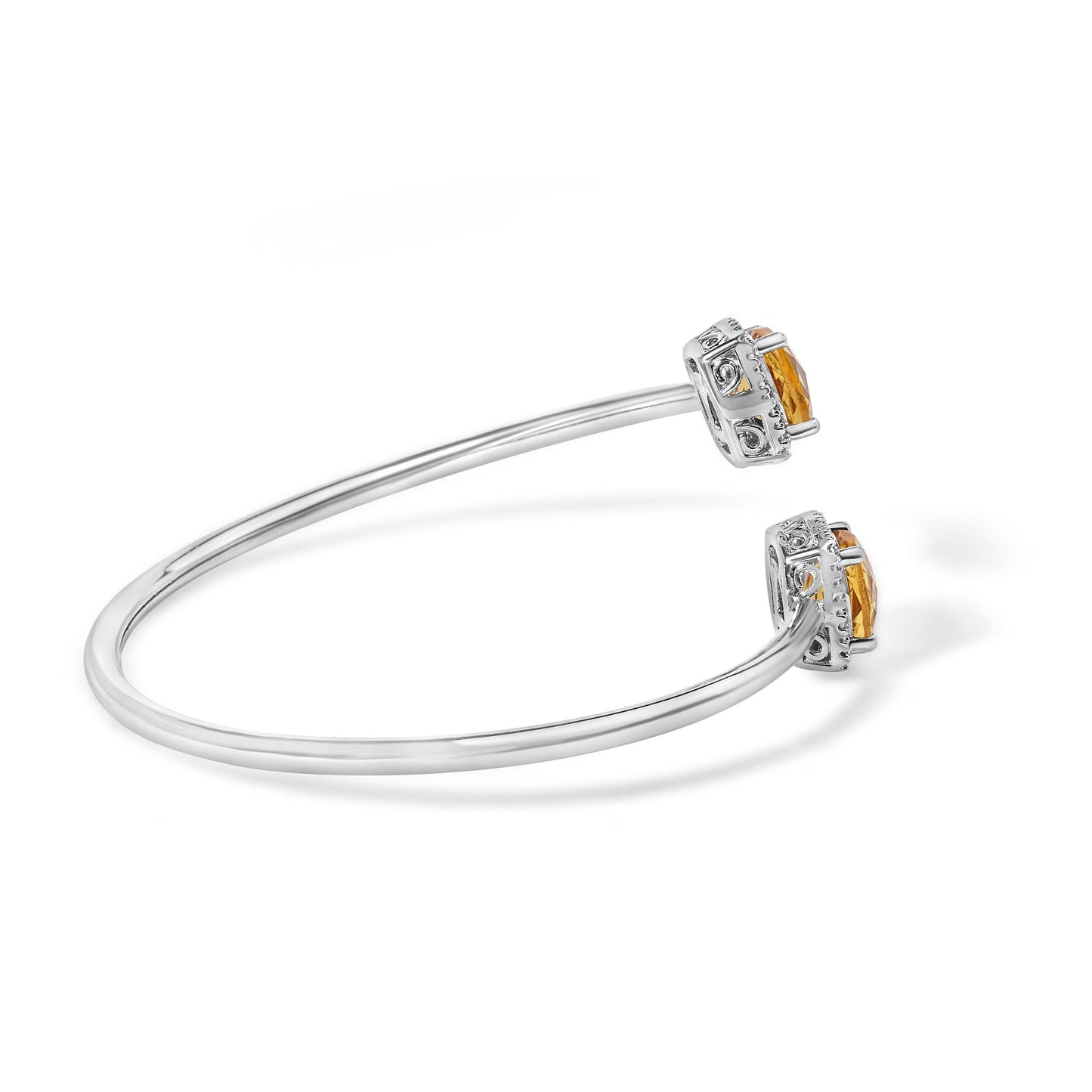 .925 Sterling Silver 8mm Cushion Cut Yellow Citrine Gemstone and Diamond Accent