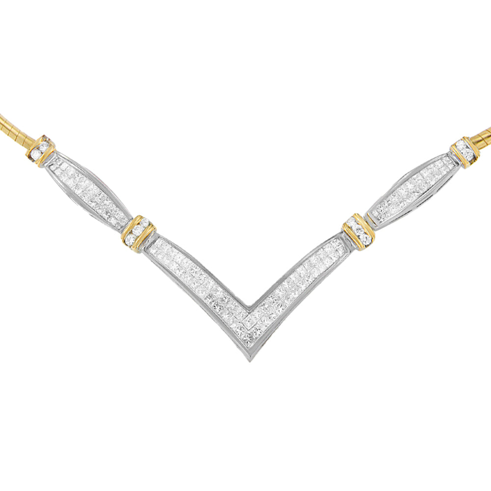 14K Yellow and White Gold 2.00 Cttw Round and Princess-Cut Diamond ’V’