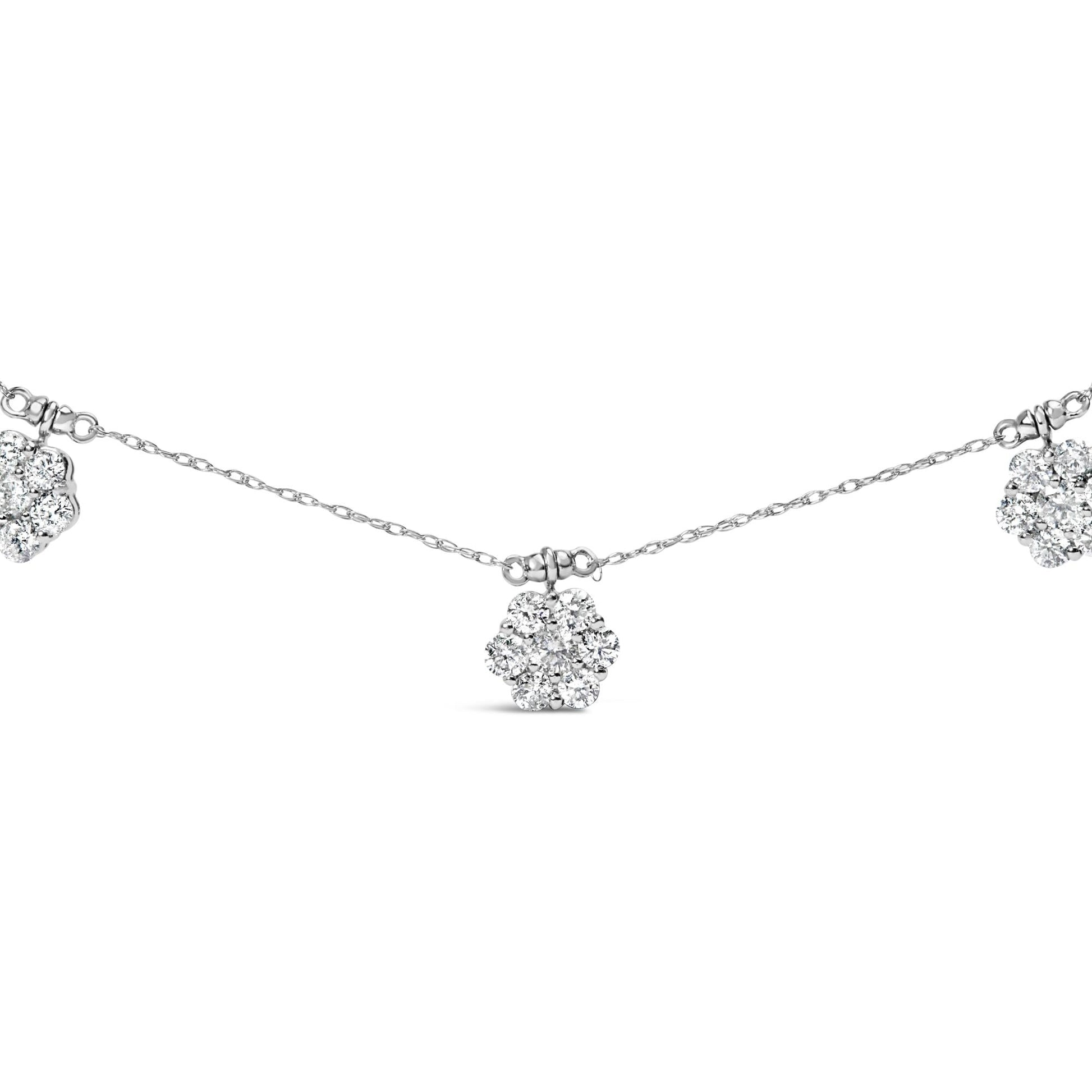 10K White Gold 3.0 Cttw Round-Cut Diamond 7 Stone Cluster Station Necklace (H-I