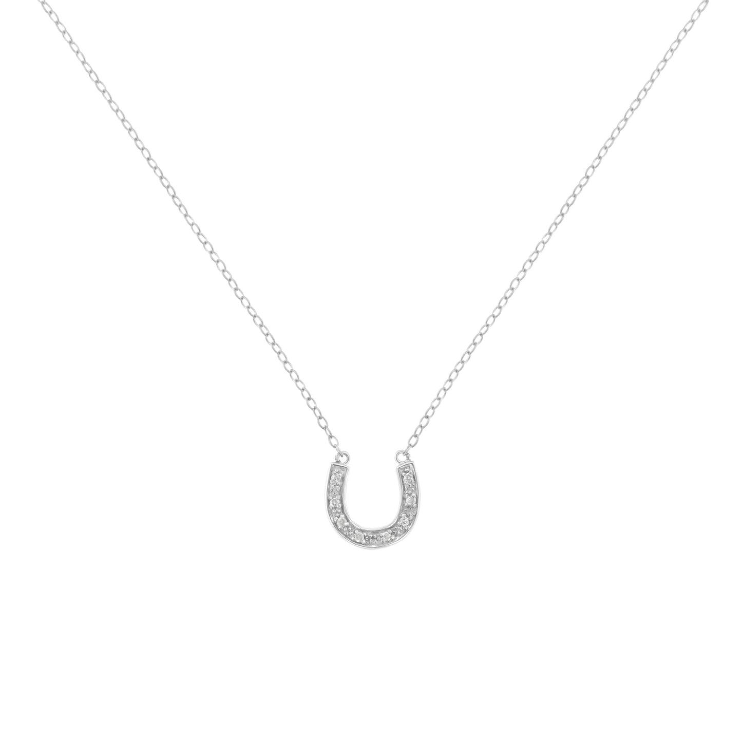 .925 Sterling Silver Diamond Accent Horseshoe U Shape 18’’ Pendant Necklace