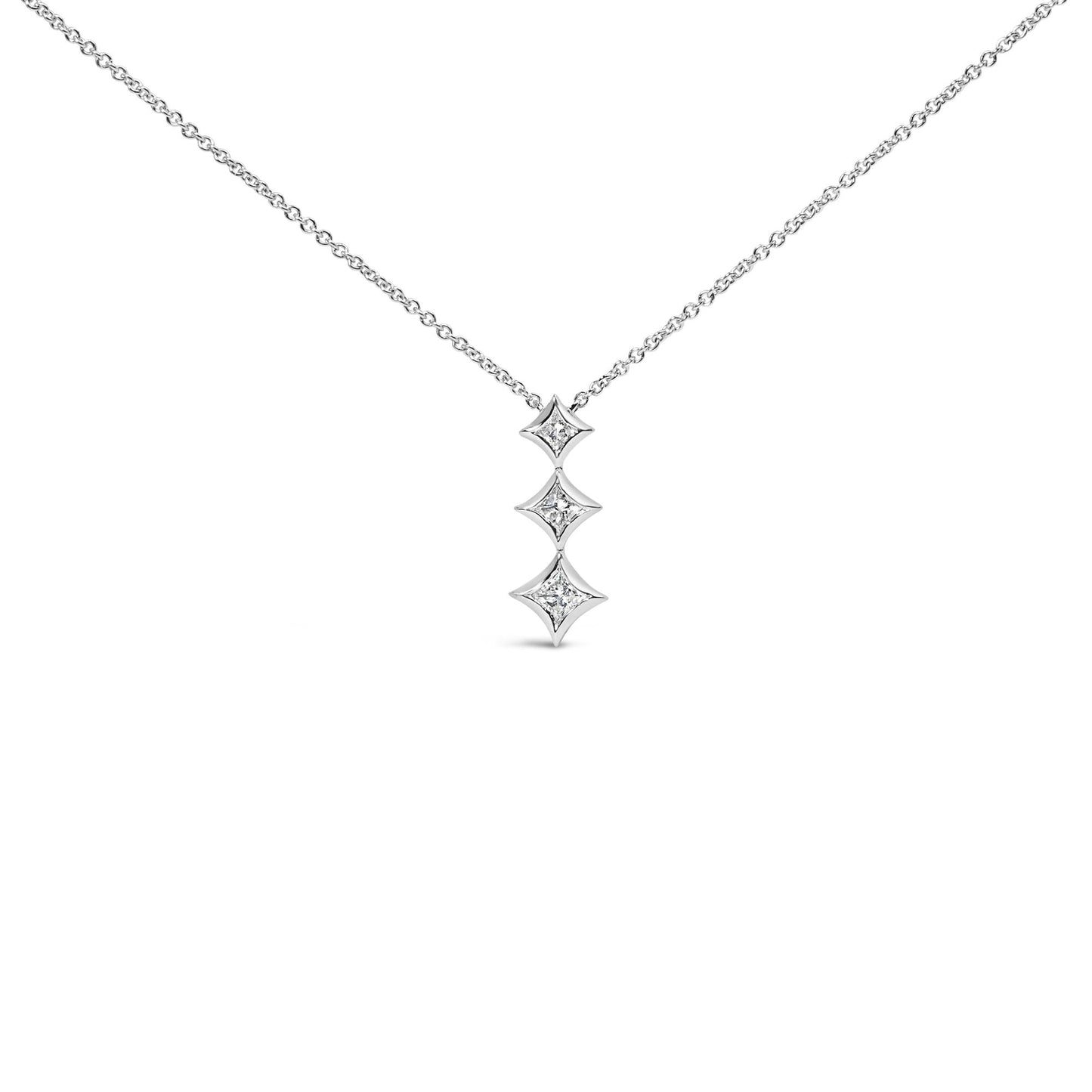 10K Gold 1/5 Cttw Princess Cut Diamond 3 Stone Drop 18’’ Pendant Necklace