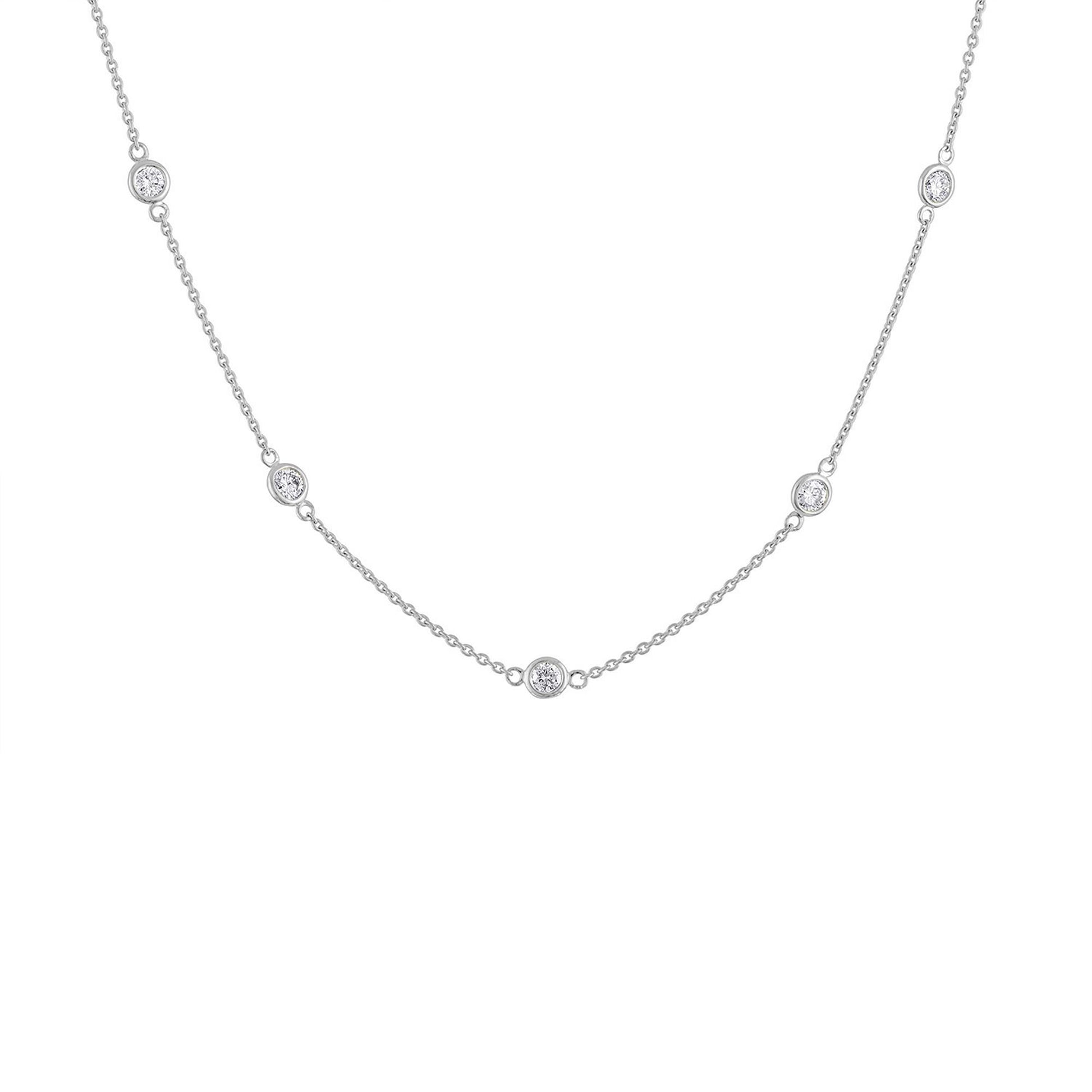 14K Gold Diamond Station Necklace (1 1/10 cttw H-I Color VS2-SI1 Clarity)