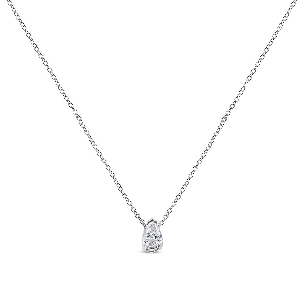 14K White Gold 1/5 Cttw Pear Shape Solitaire Diamond 18’’ Pendant Necklace