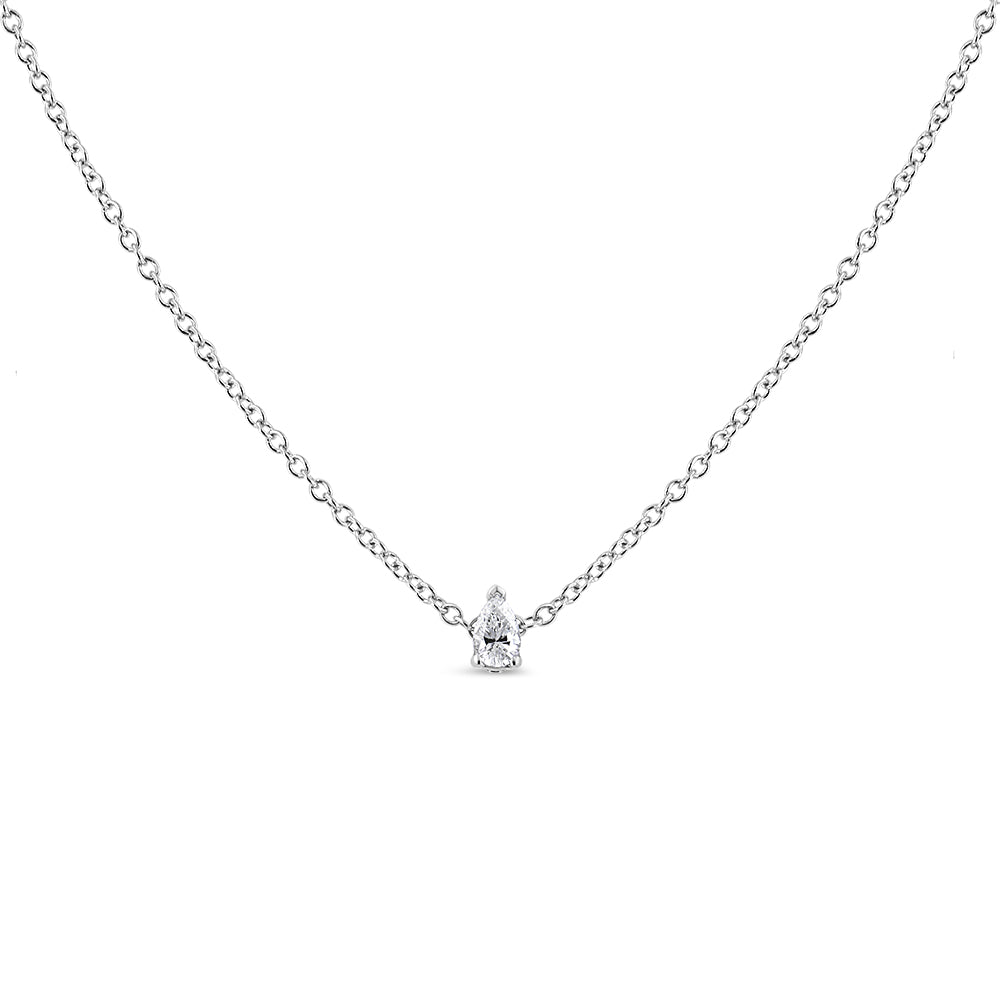 14K White Gold Pear Shape Lab Grown Diamond Solitaire Pendant Necklace (F-G