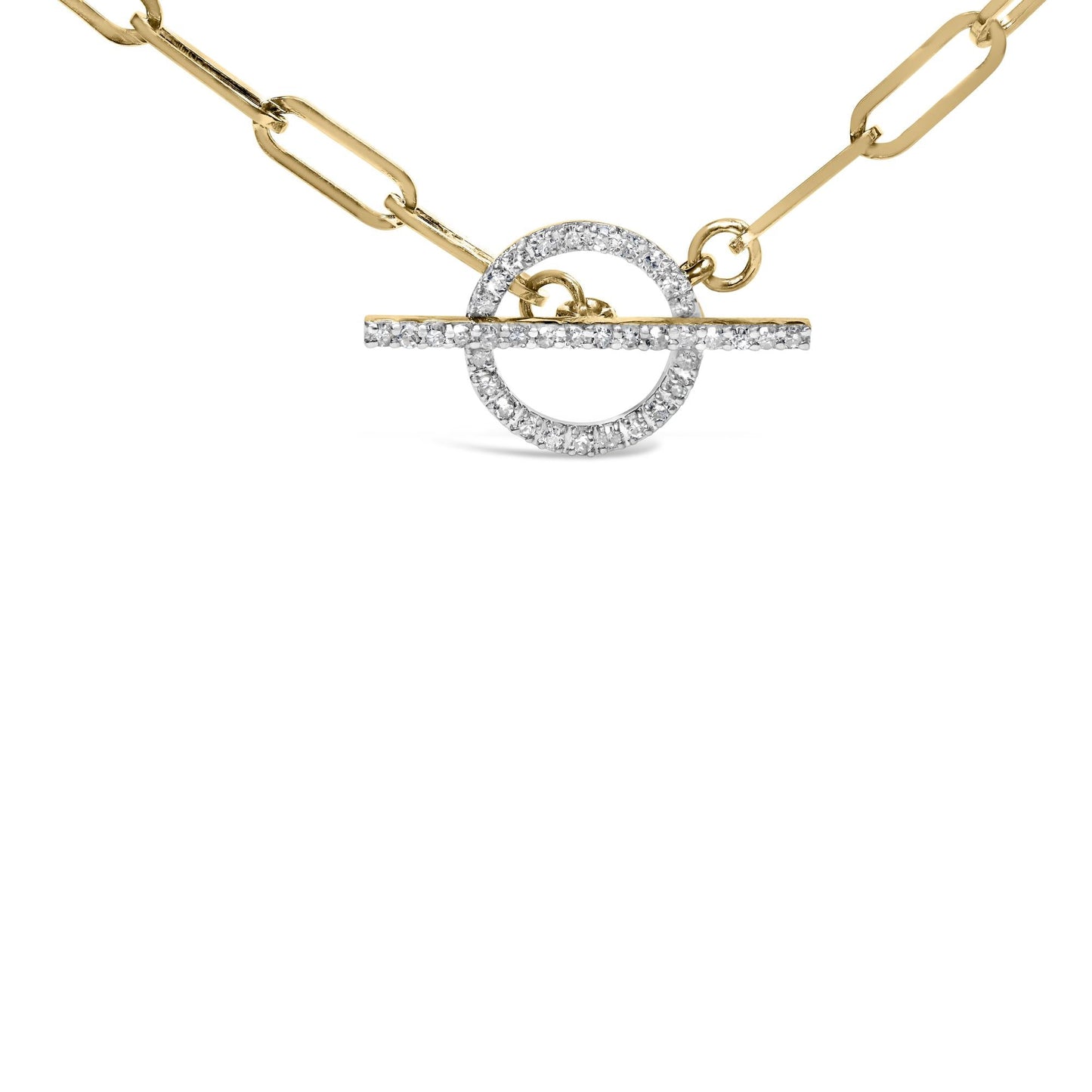 14KT Yellow Gold 1/4 Cttw Diamond  Toggle Clasp Paperclip Link Necklace (I-J Color, I1-I2 Clarity) - 18" Inches