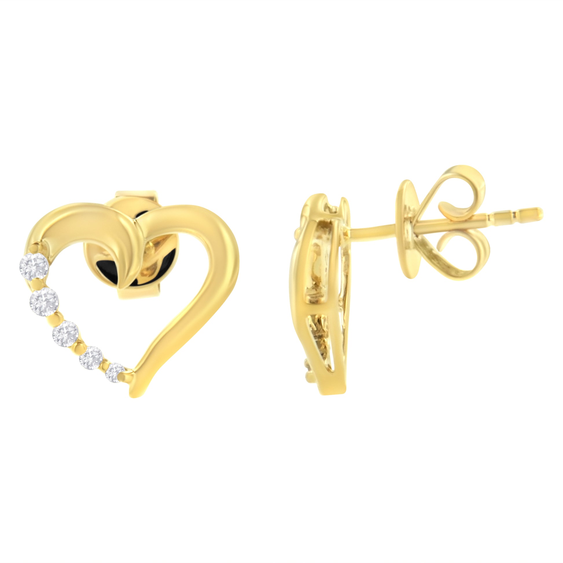 14KT Yellow Gold 1/8 cttw Diamond Journey Heart Earrings (K-L I1-I2)