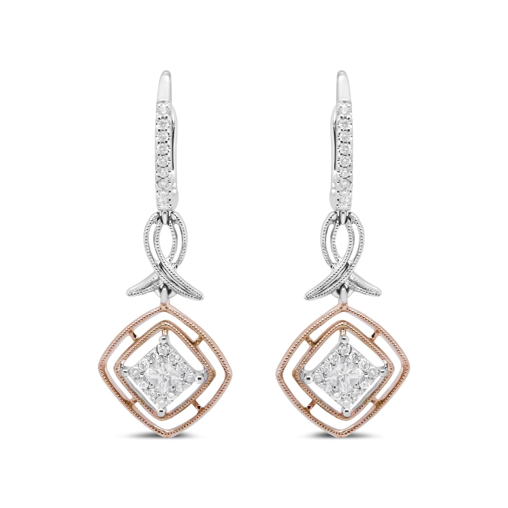 14K White and Rose Gold 1/2 Cttw Round and Princess-Cut Diamond Openwork