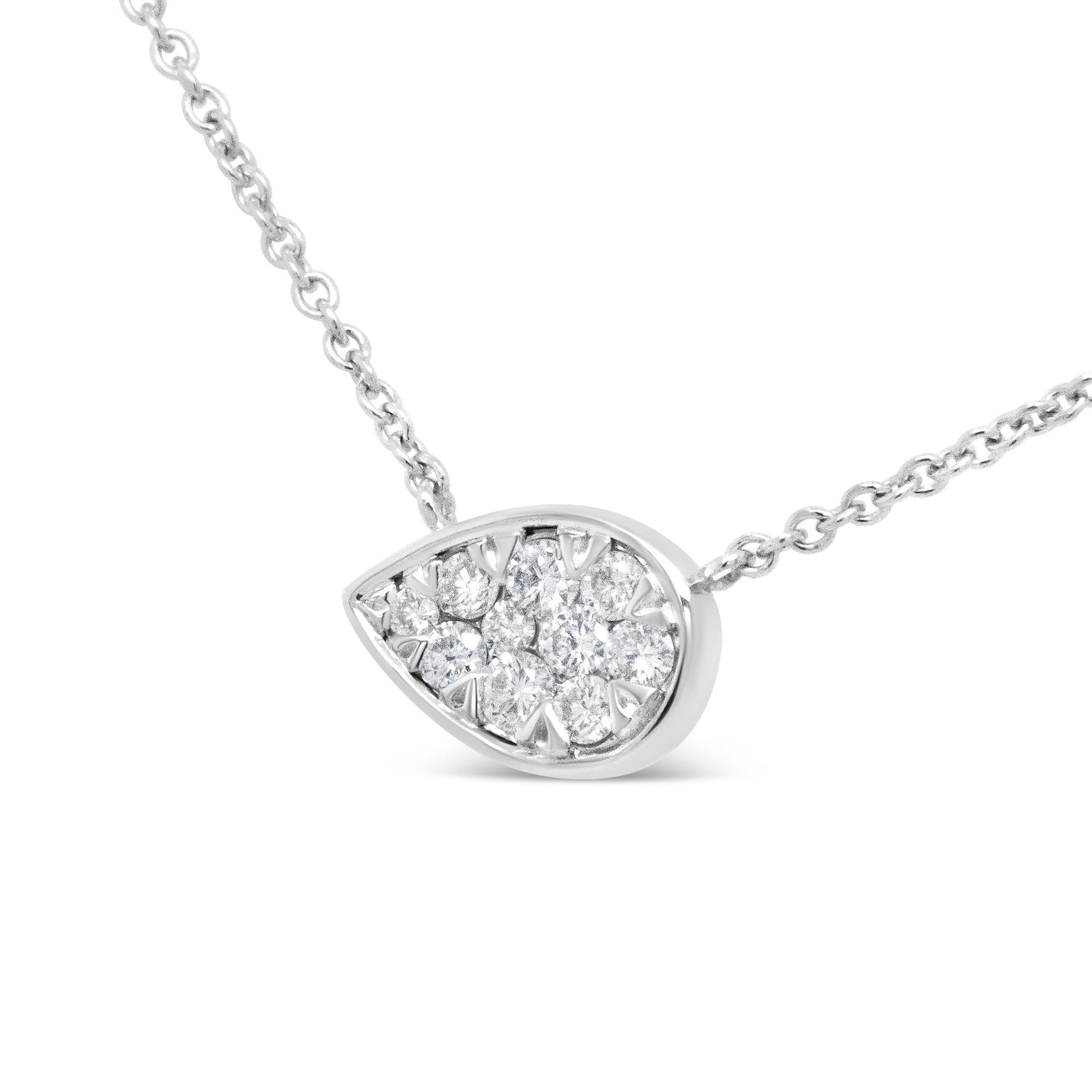 14K White Gold 1/4 Cttw Round Diamond Composite Teardrop Shape 18’’ Pendant