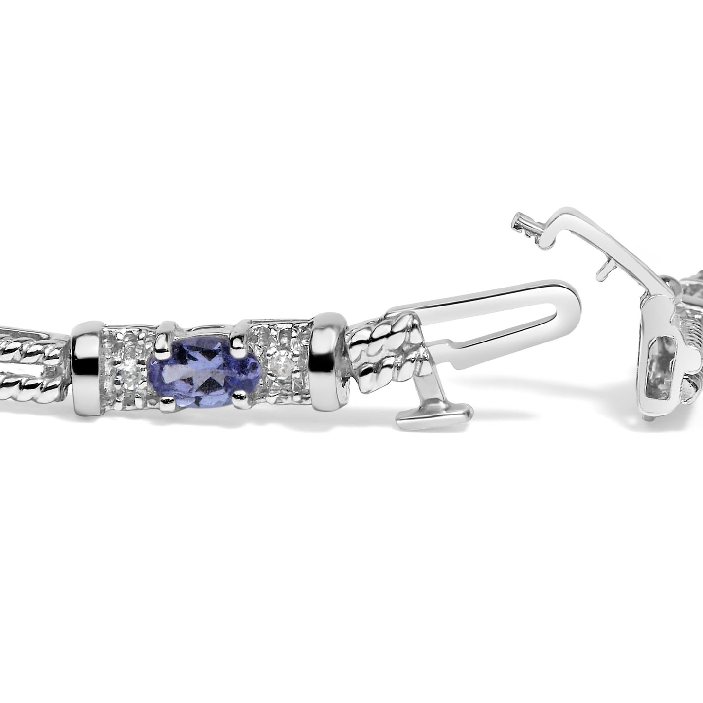 14K White Gold Blue Purple Tanzanite and Diamond Accent Cord Style Link