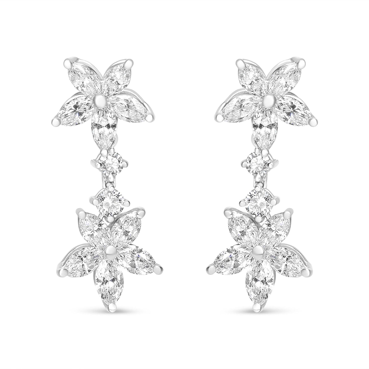 18k White Gold 6.0 Cttw Marquise Diamond Floral Dangle Drop Earrings (E-F Color