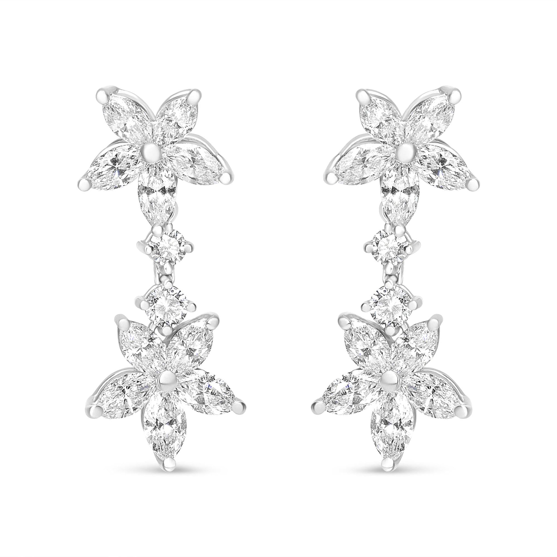 18k White Gold 6.0 Cttw Marquise Diamond Floral Dangle Drop Earrings (E-F Color