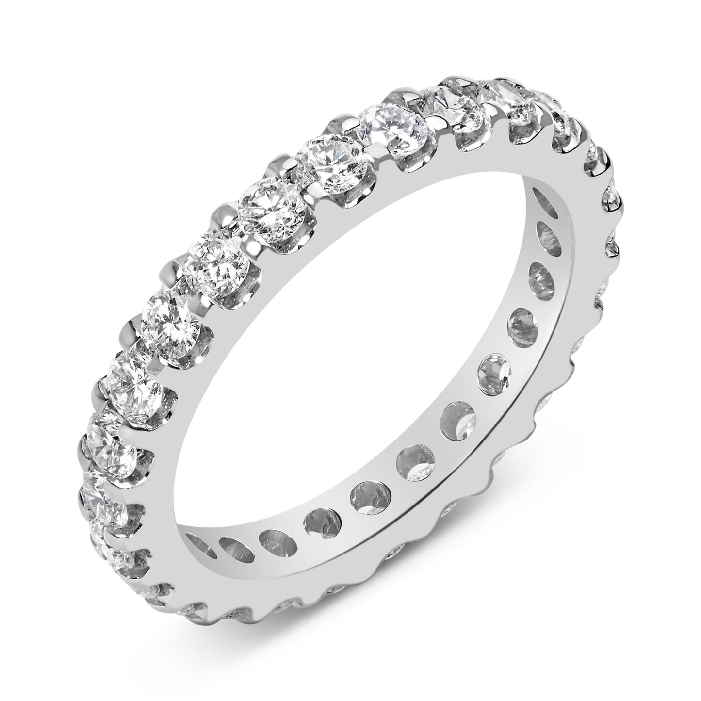 14K White Gold Shared Prong Set Round Diamond Eternity Band Ring (G-H Color, SI1-SI2 Clarity)