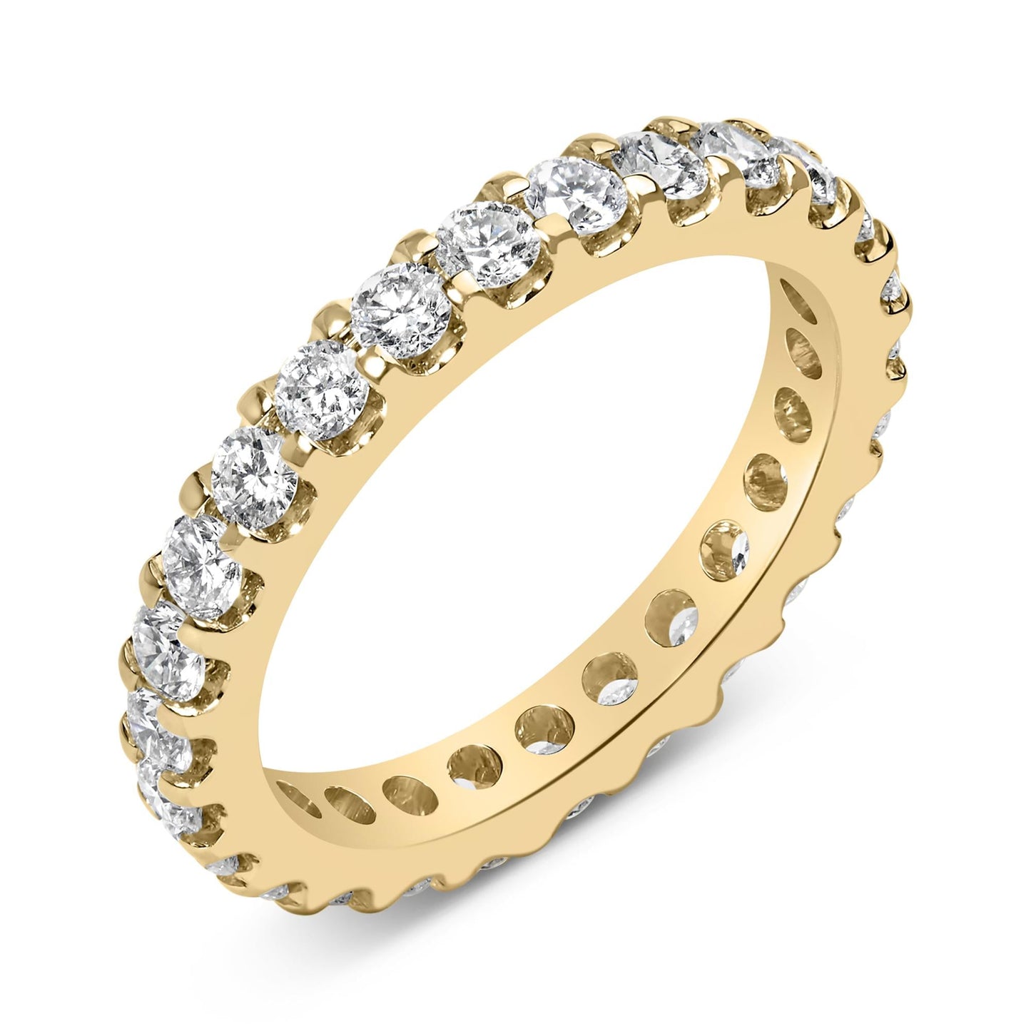 14K Yellow Gold Shared Prong Set Round Diamond Eternity Band Ring (G-H Color, SI1-SI2 Clarity)