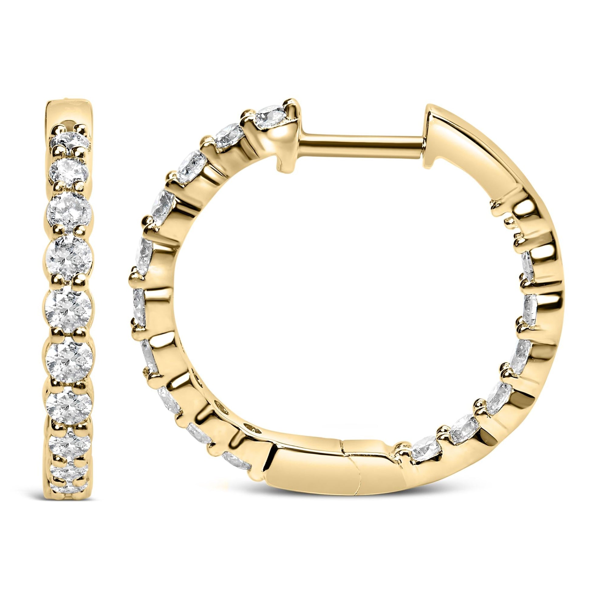 14K Gold Shared Prong Set Diamond Inside Out Hoop Earrings (G-H Color SI2-I1