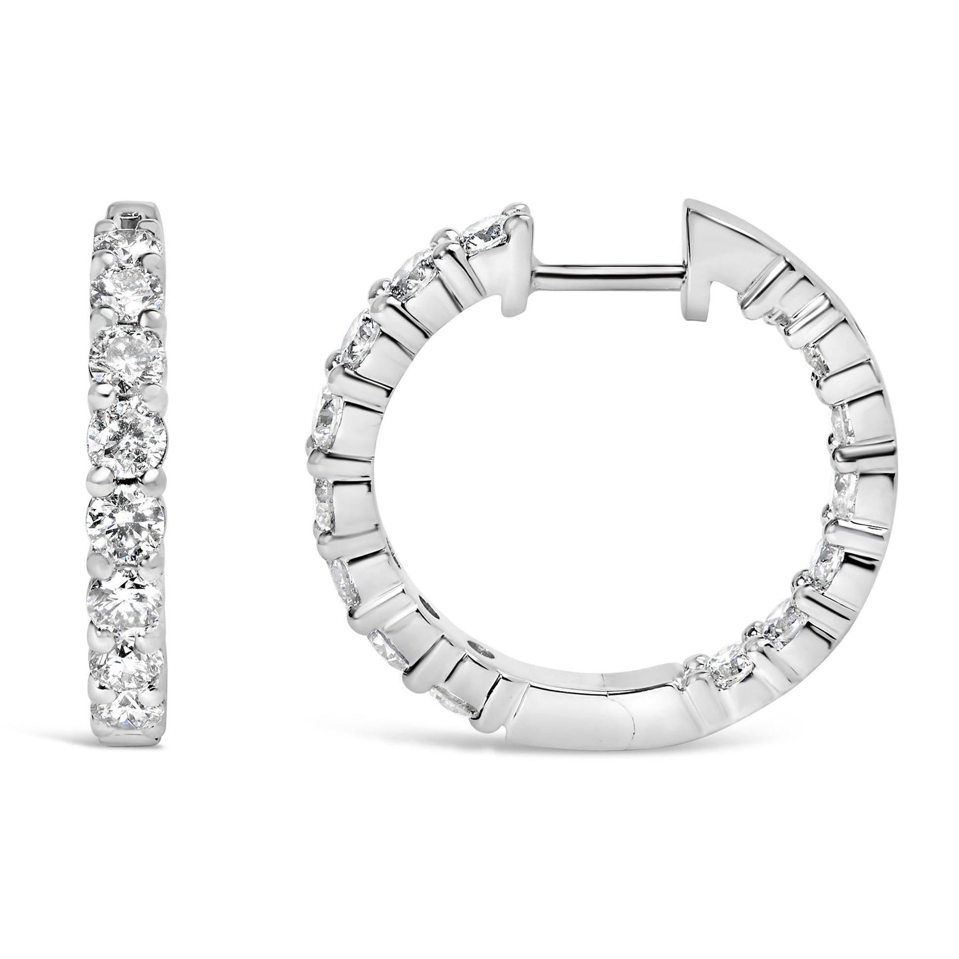 14K Gold Shared Prong Set Diamond Inside Out Hoop Earrings (G-H Color SI2-I1