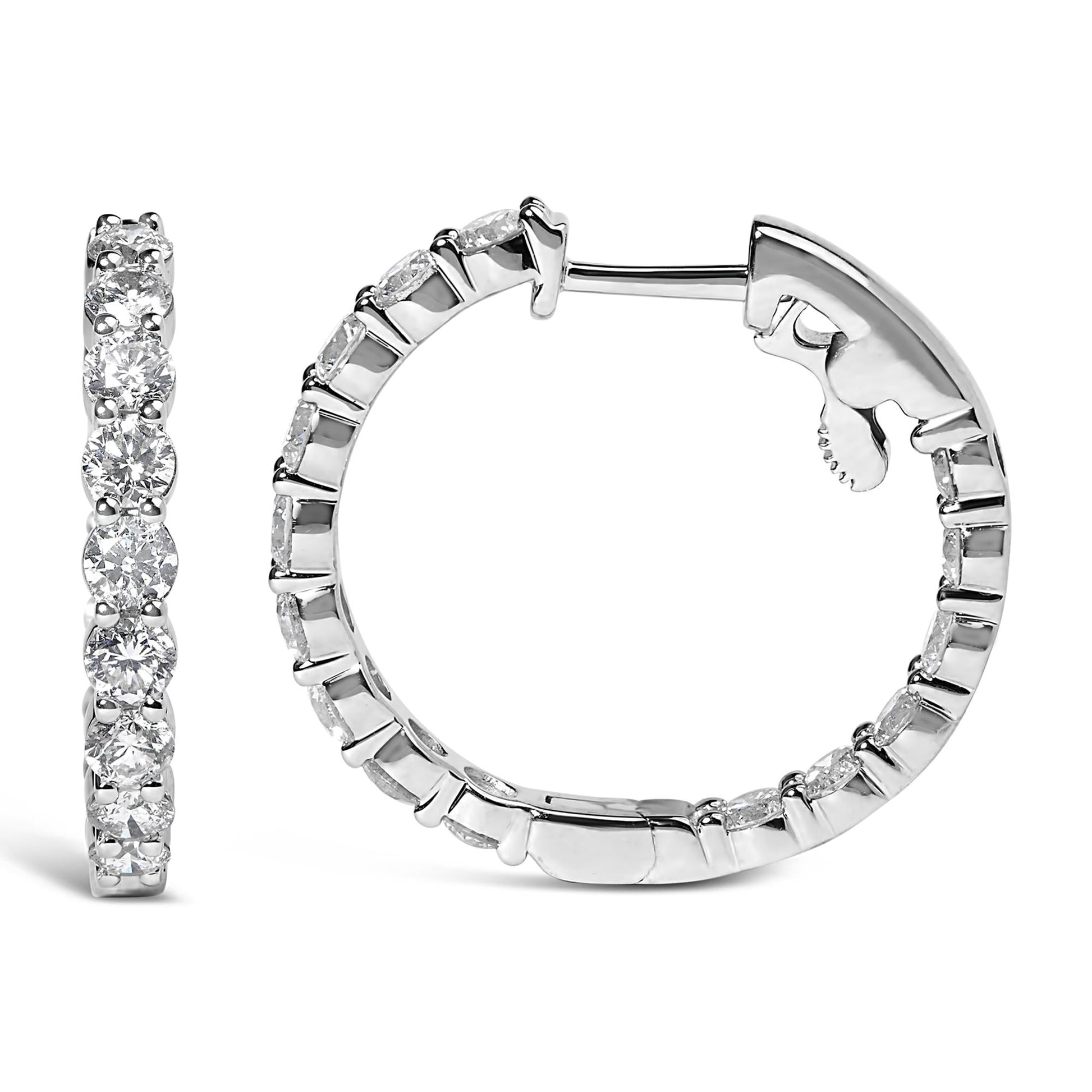 14K Gold Shared Prong Set Diamond Inside Out Hoop Earrings (G-H Color SI2-I1