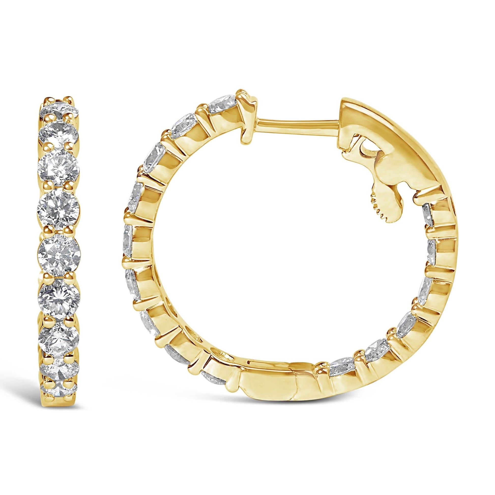 14K Gold Shared Prong Set Diamond Inside Out Hoop Earrings (G-H Color SI2-I1