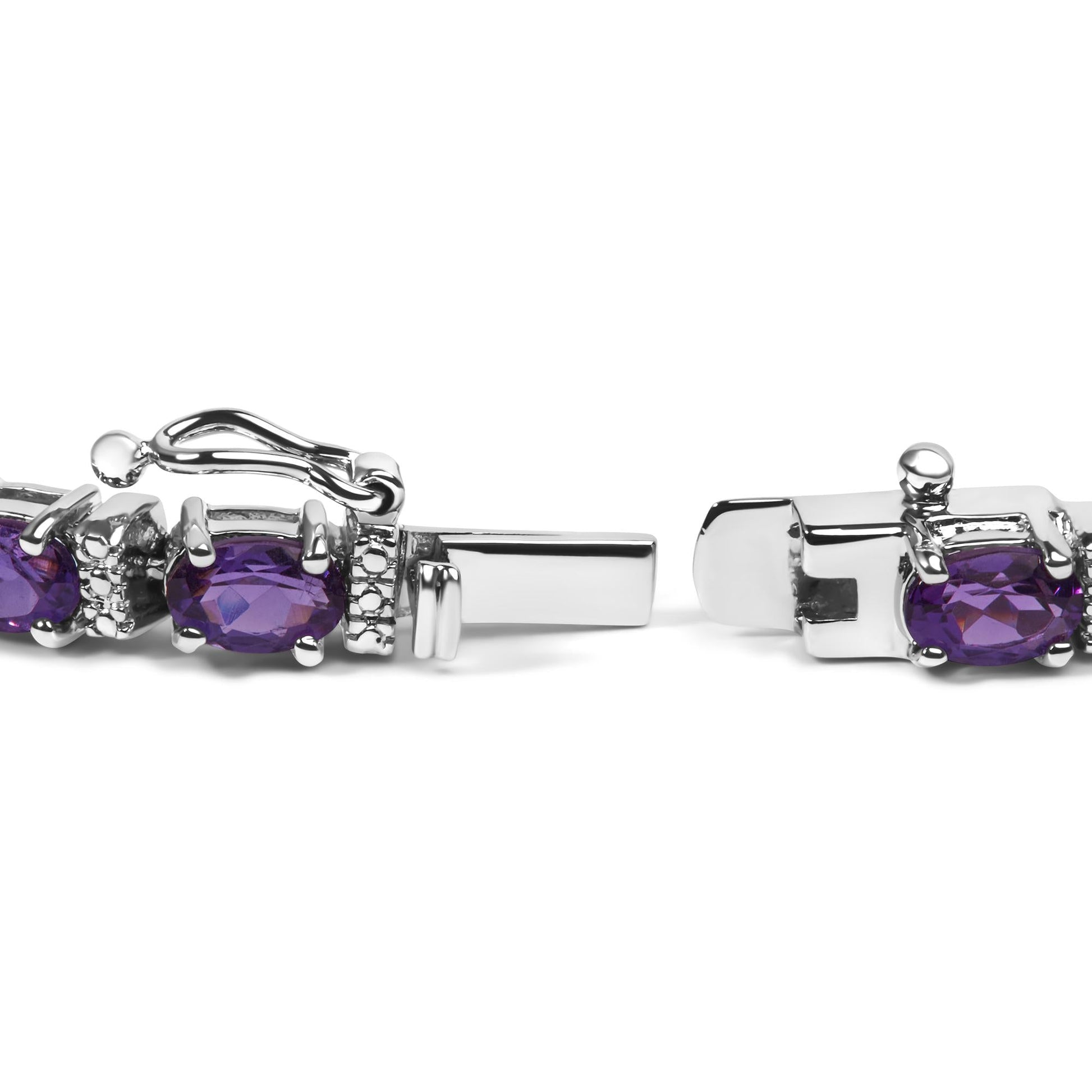 .925 Sterling Silver 9 1/2 Cttw Alternating Oval Amethyst and White Diamond