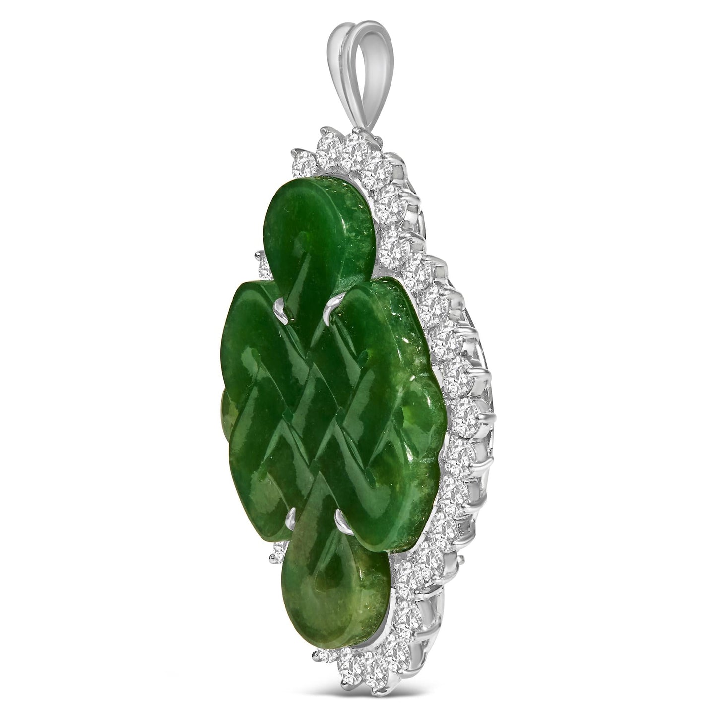 18K White Gold 2.00 Cttw Diamond Halo and Jade Shield Brooch Pin and Pendant (G-H Color, VS1-VS2 Clarity) CHAIN NOT INCLUDED