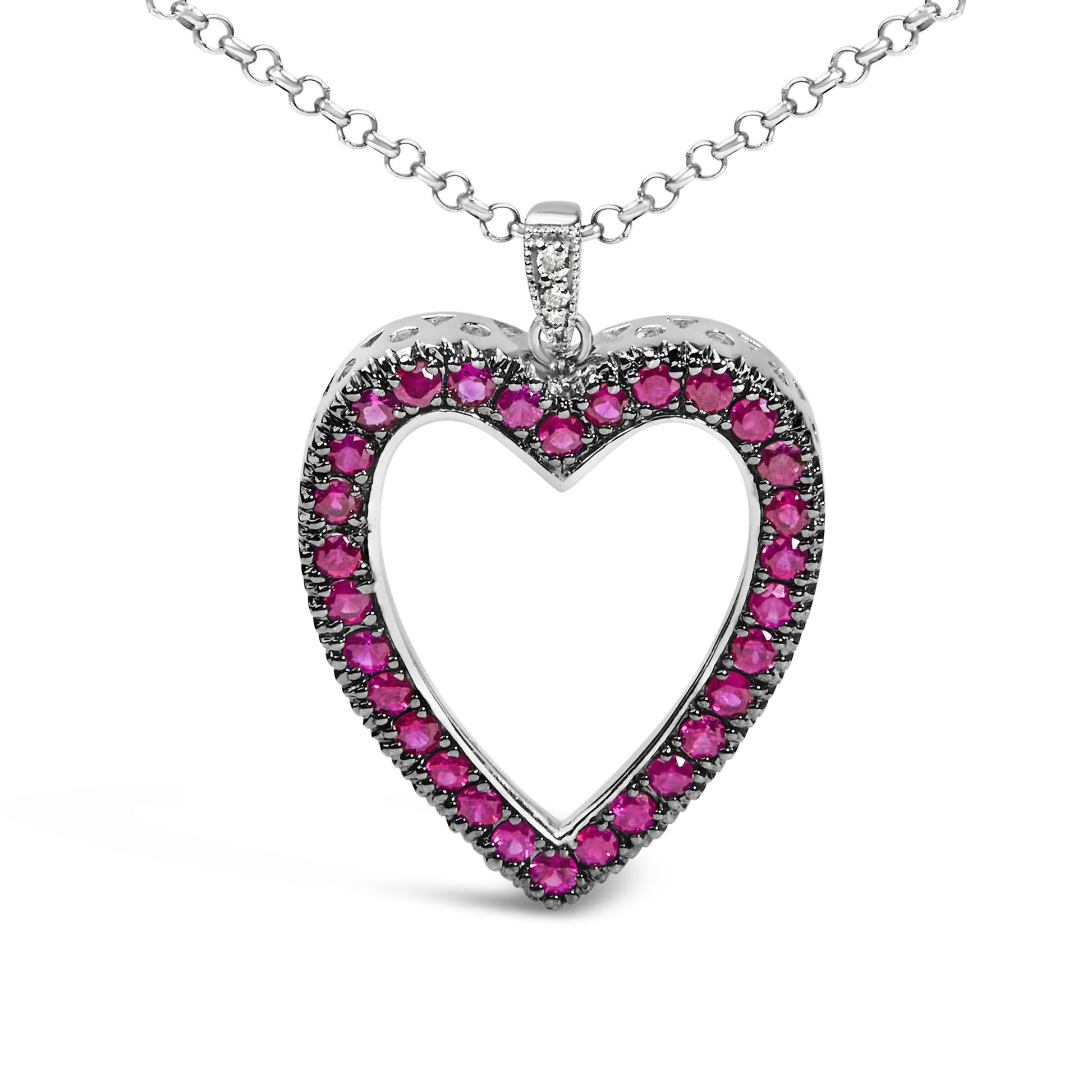 18K 1/3 Cttw Diamond and Red Ruby Open Heart with Black Rhodium 18’’