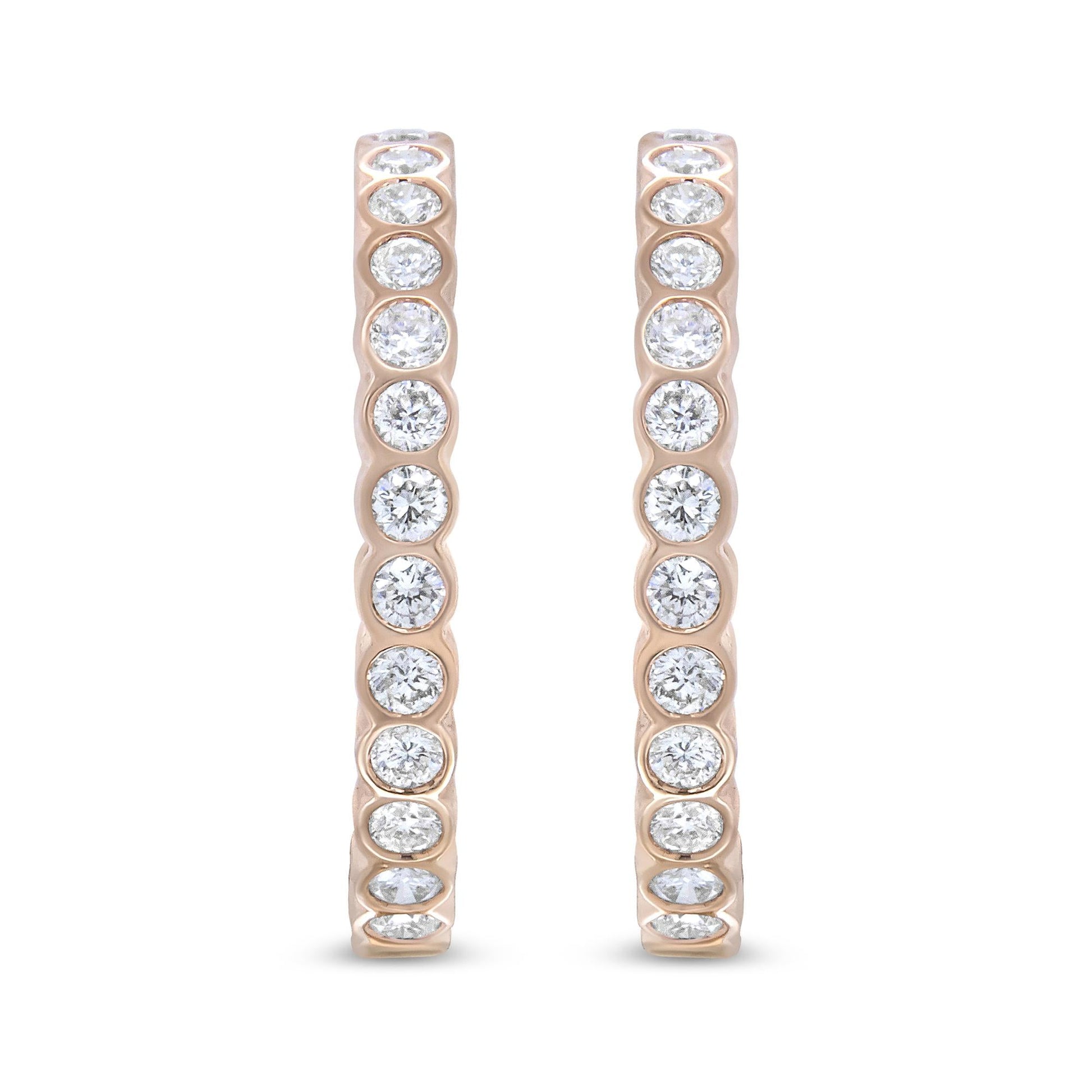 18K Rose Gold 1 Cttw Round Bezel-Set Diamond Hoop Earrings (F-G Color VS1-VS2