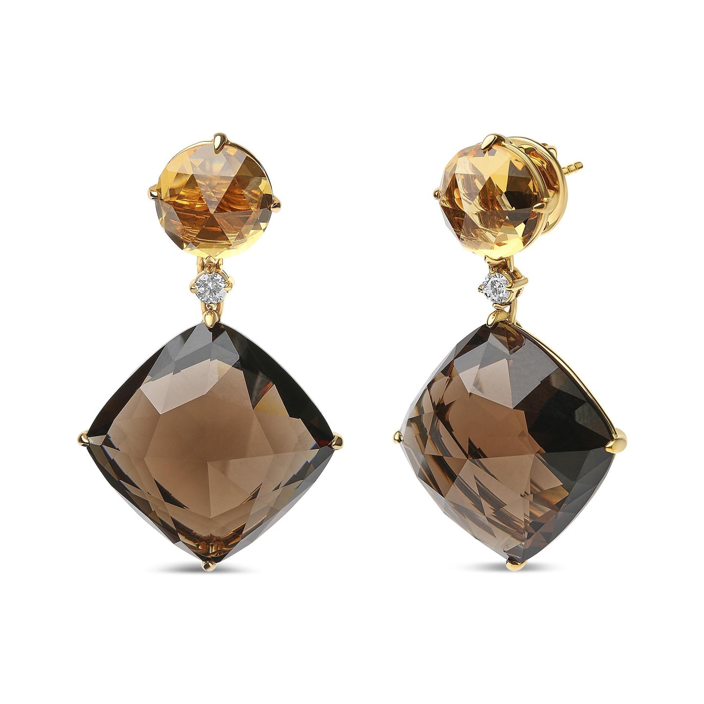 18K Yellow Gold 1/5 Cttw Diamond with Round Yellow Citrine and 25mm Cushion Cut