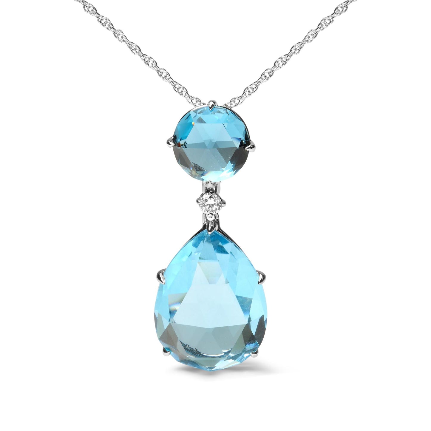 18K White Gold Diamond Accent and Round London Blue Topaz and Pear Cut Sky Blue