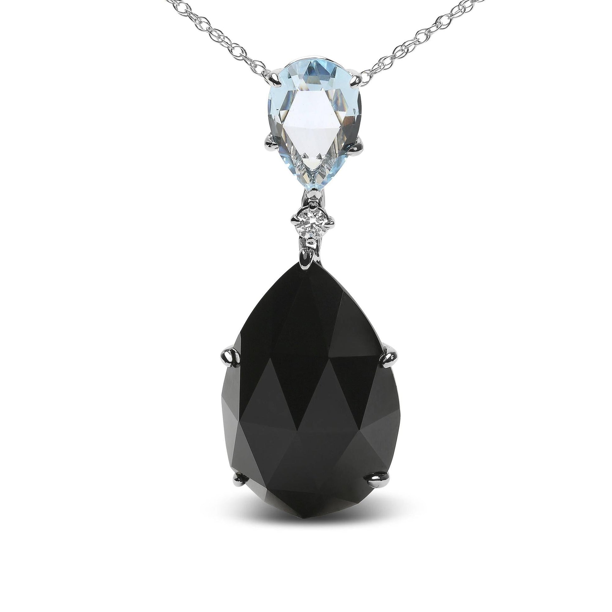 18K White Gold Diamond Accent and Pear Cut Sky Blue Topaz and Pear Cut Black