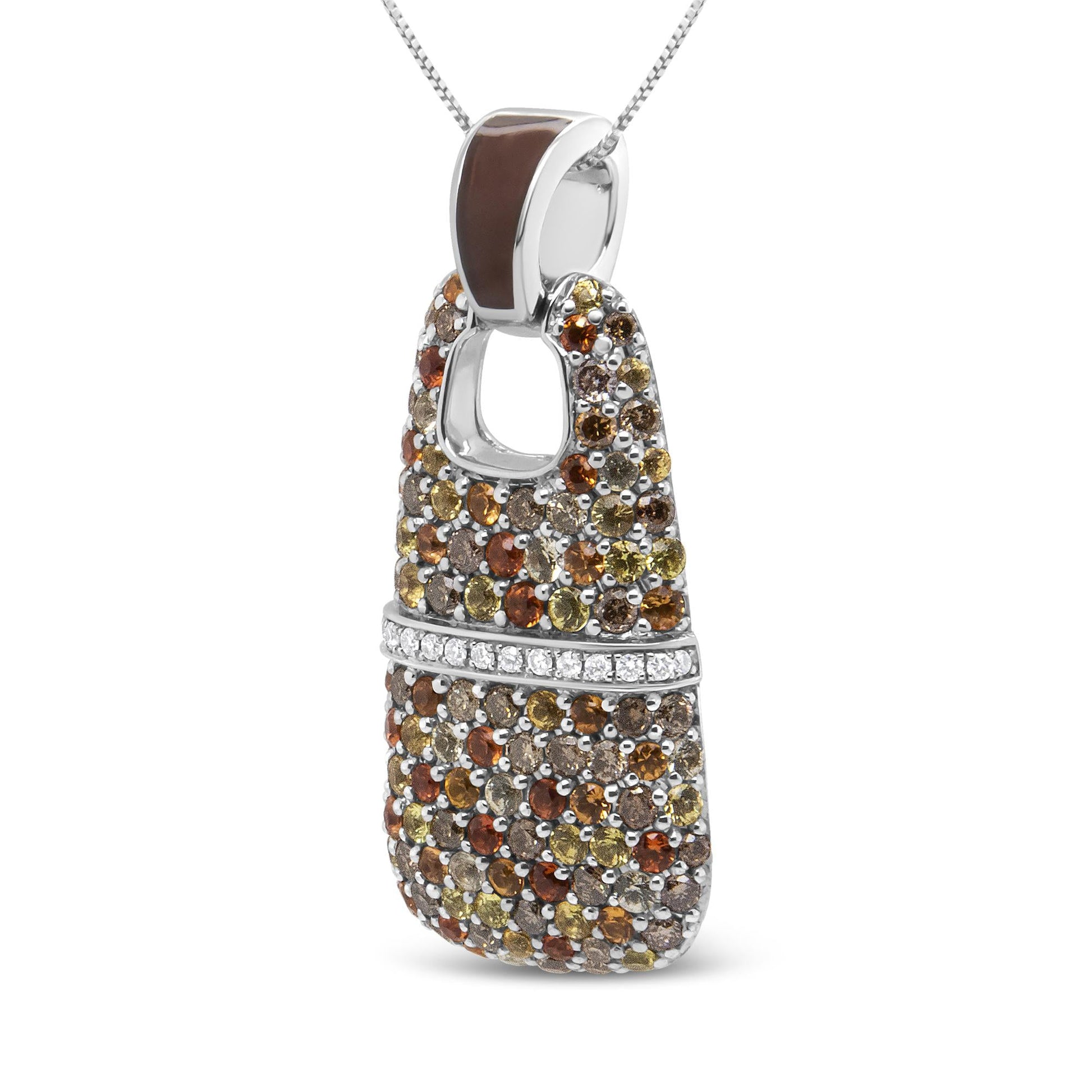 .925 Sterling Silver Brown Enamel 1 Cttw White and Brown Diamonds and 1.5mm