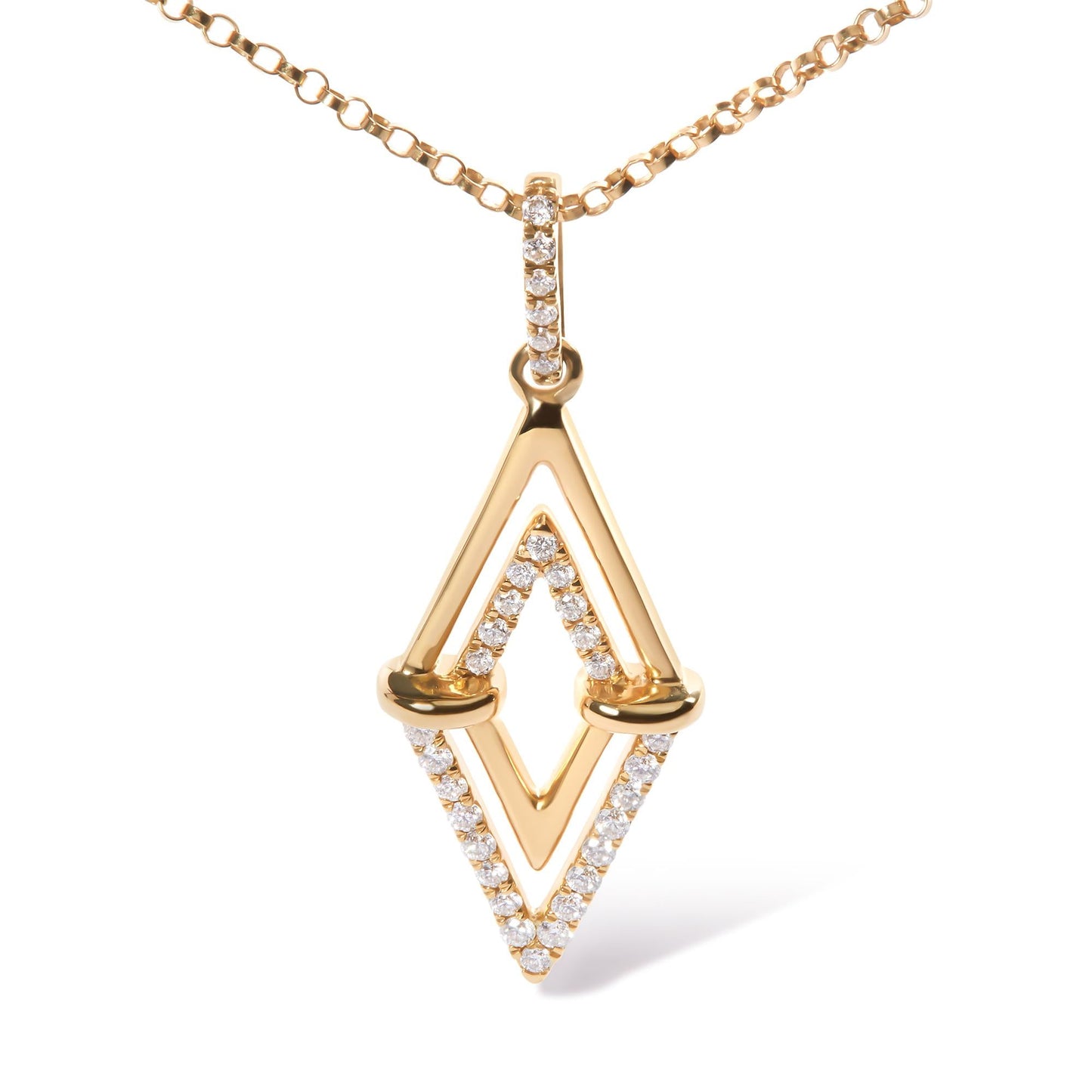 14K Yellow Gold 1/4 Cttw Diamond Double Triangle Geometric 18’’ Pendant