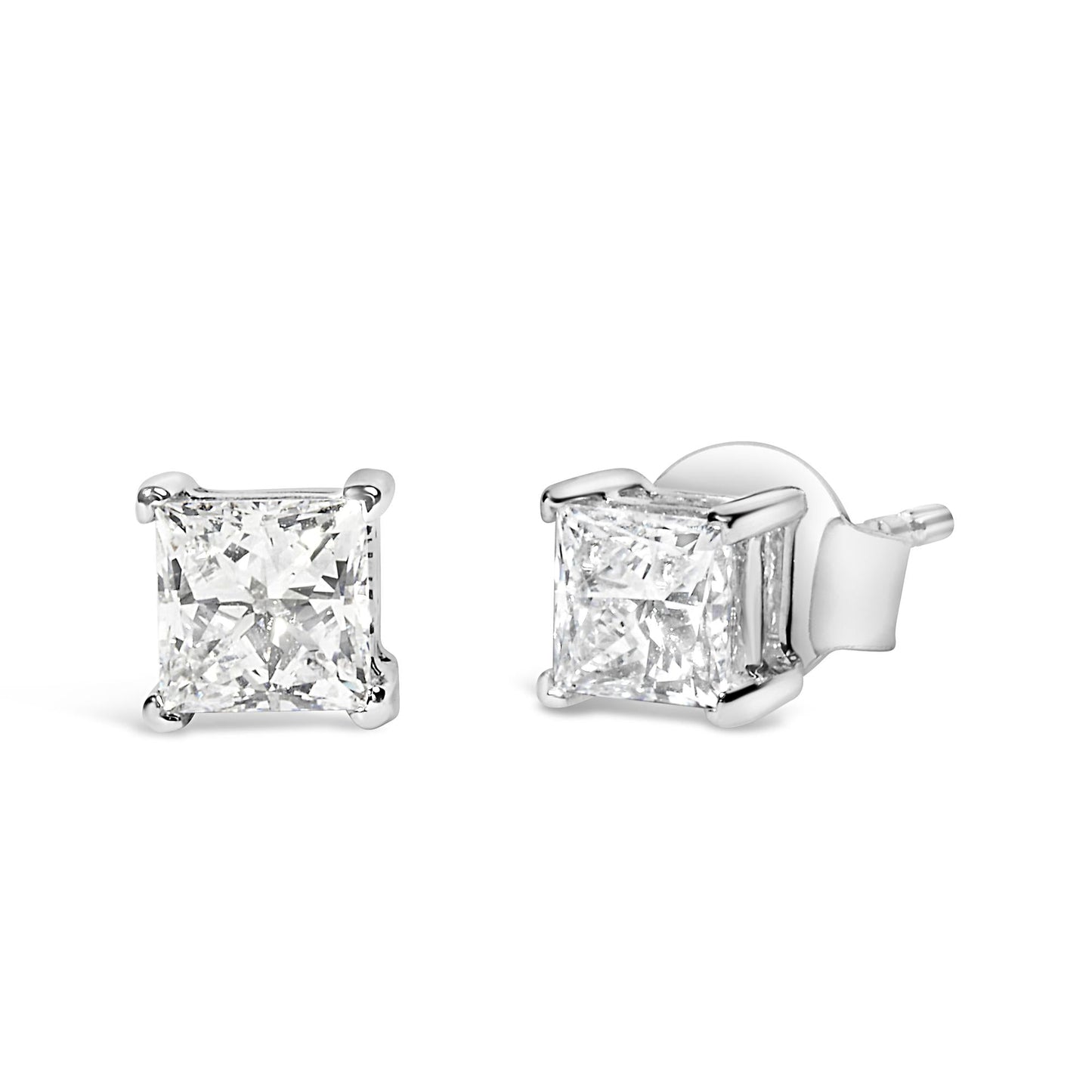 14K White Gold 3/8 Cttw Lab Grown Princess-Cut Diamond 4-Prong Solitaire Stud