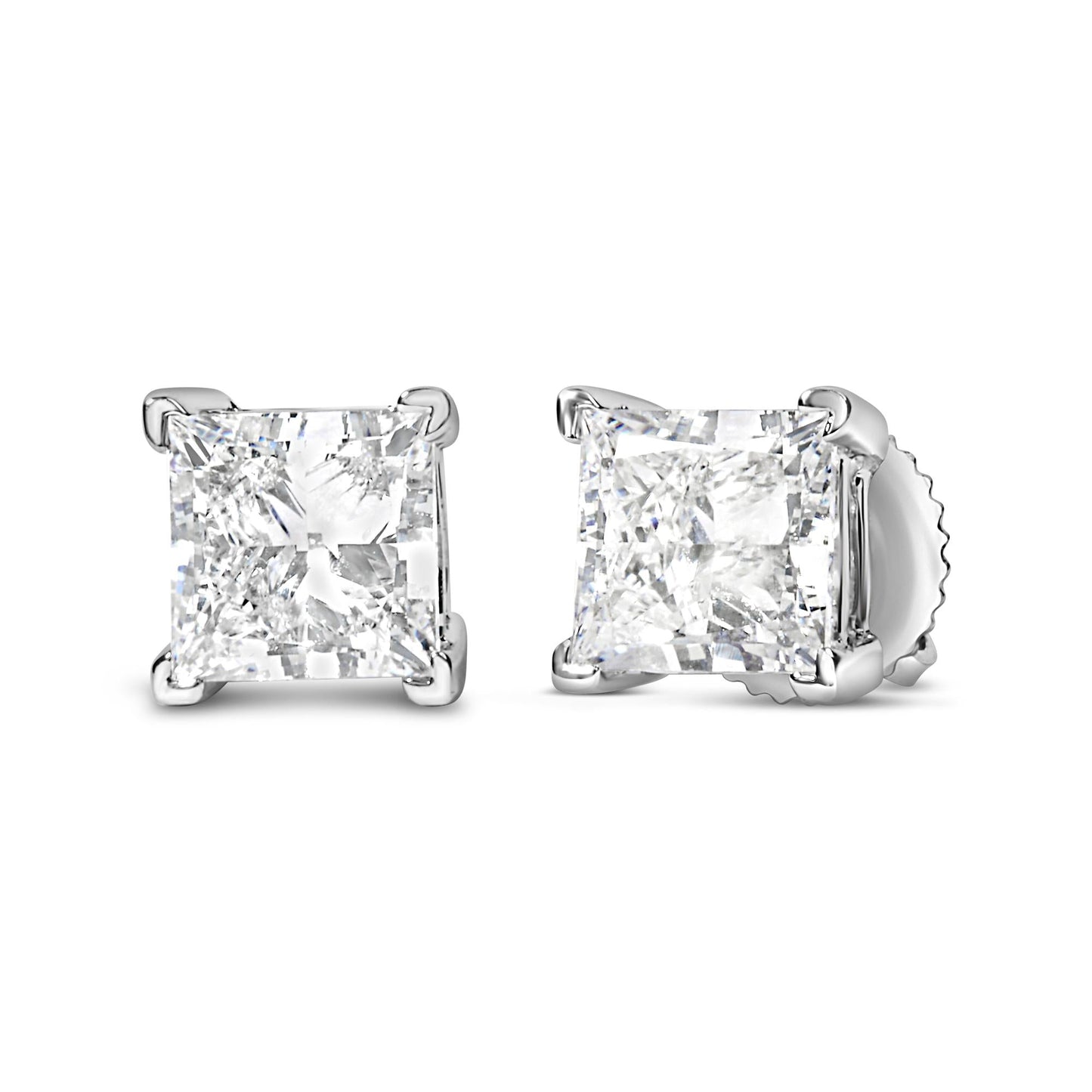 14K White Gold Princess Cut Lab-Grown Diamond Solitaire Stud Earrings (F-G