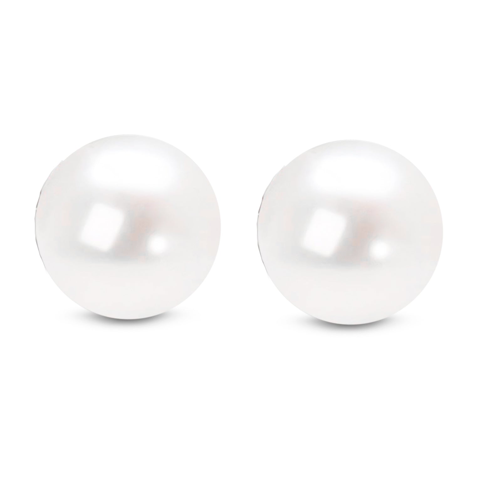 14K Gold Round White Saltwater Akoya Cultured Pearl Stud Earrings AAA + Quality