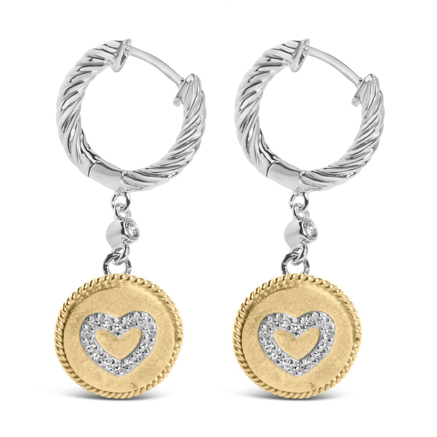 18K Yellow Gold Plated.925 Sterling Silver 1/8 Cttw Diamond Heart Medallion