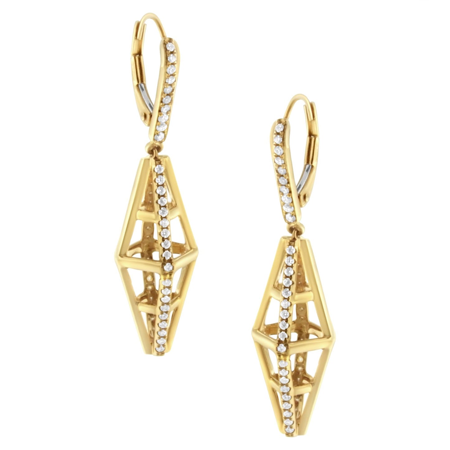 14K Yellow Gold 5/8 Cttw Diamond Geometrical Pillar Drop and Dangle Earrings