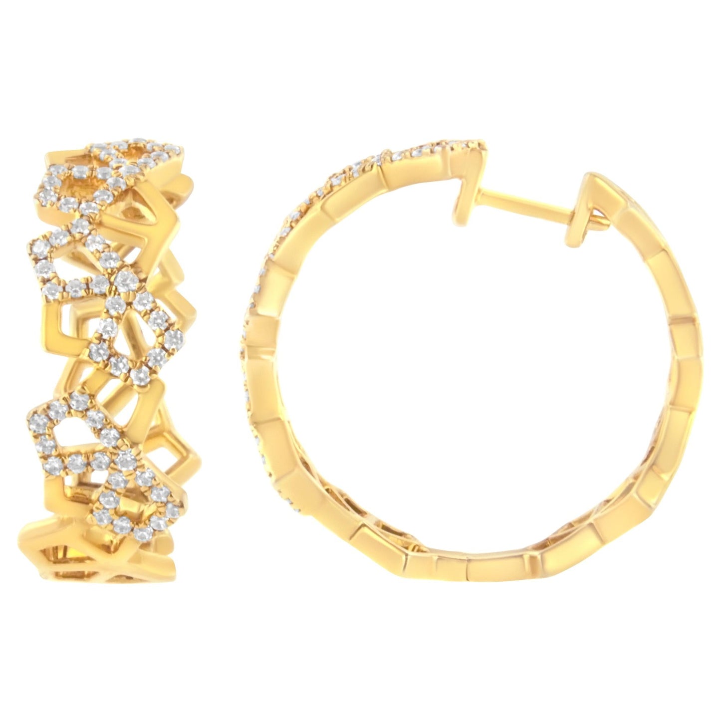 14K Yellow Gold 3/4 Cttw Diamond Honeycomb Hoop Earrings (G-H Color SI1-SI2