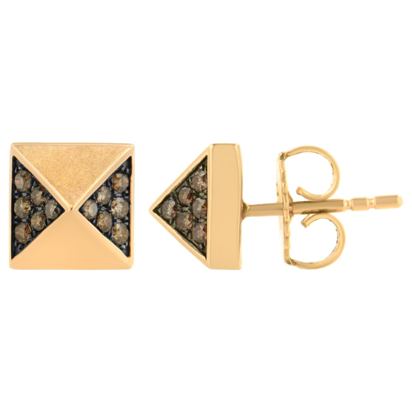 14K Rose Gold 1/4 Cttw Brown Diamond Pyramid Stud Earring (Brown Color SI1-SI2