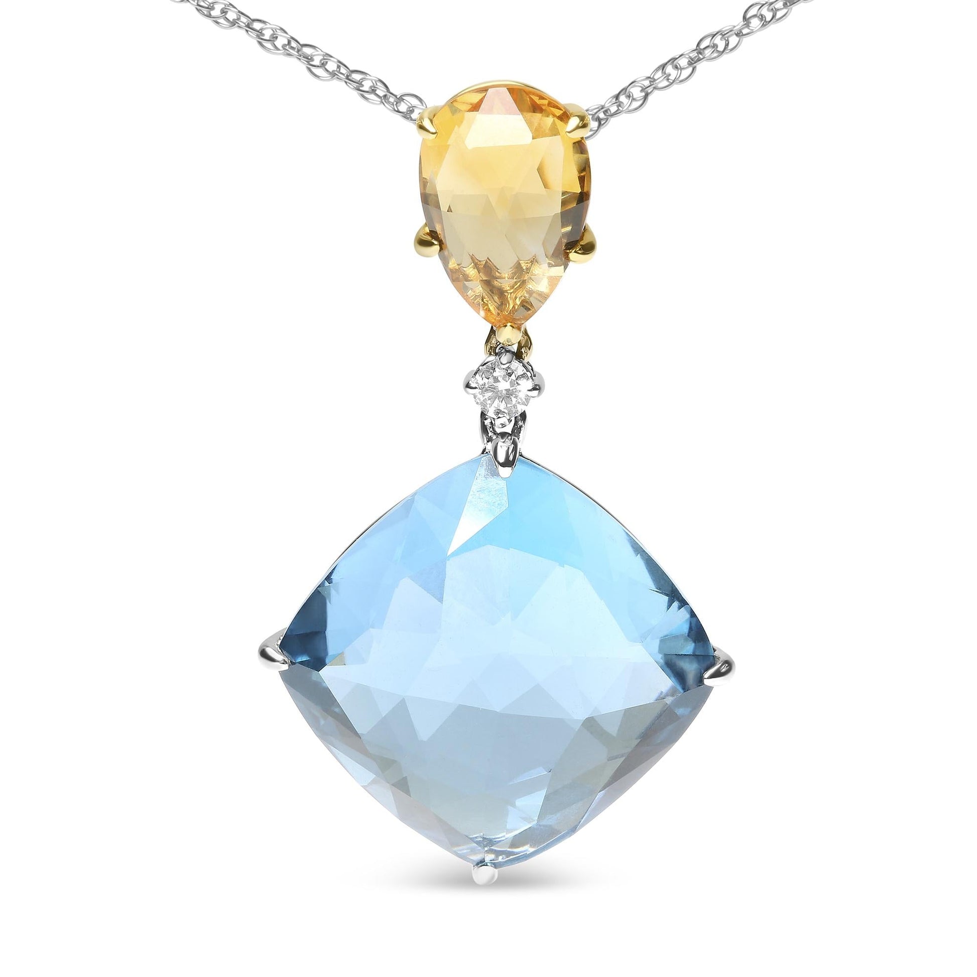 18K White and Yellow Gold Diamond Accent and Yellow Citrine and Sky Blue Topaz