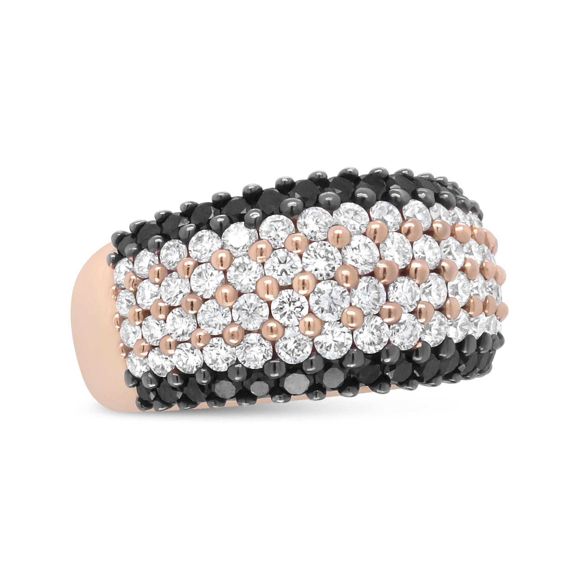 18K Rose Gold 2 1/5 Cttw Black and White Diamond 6 Row Band Ring (F-G and Black