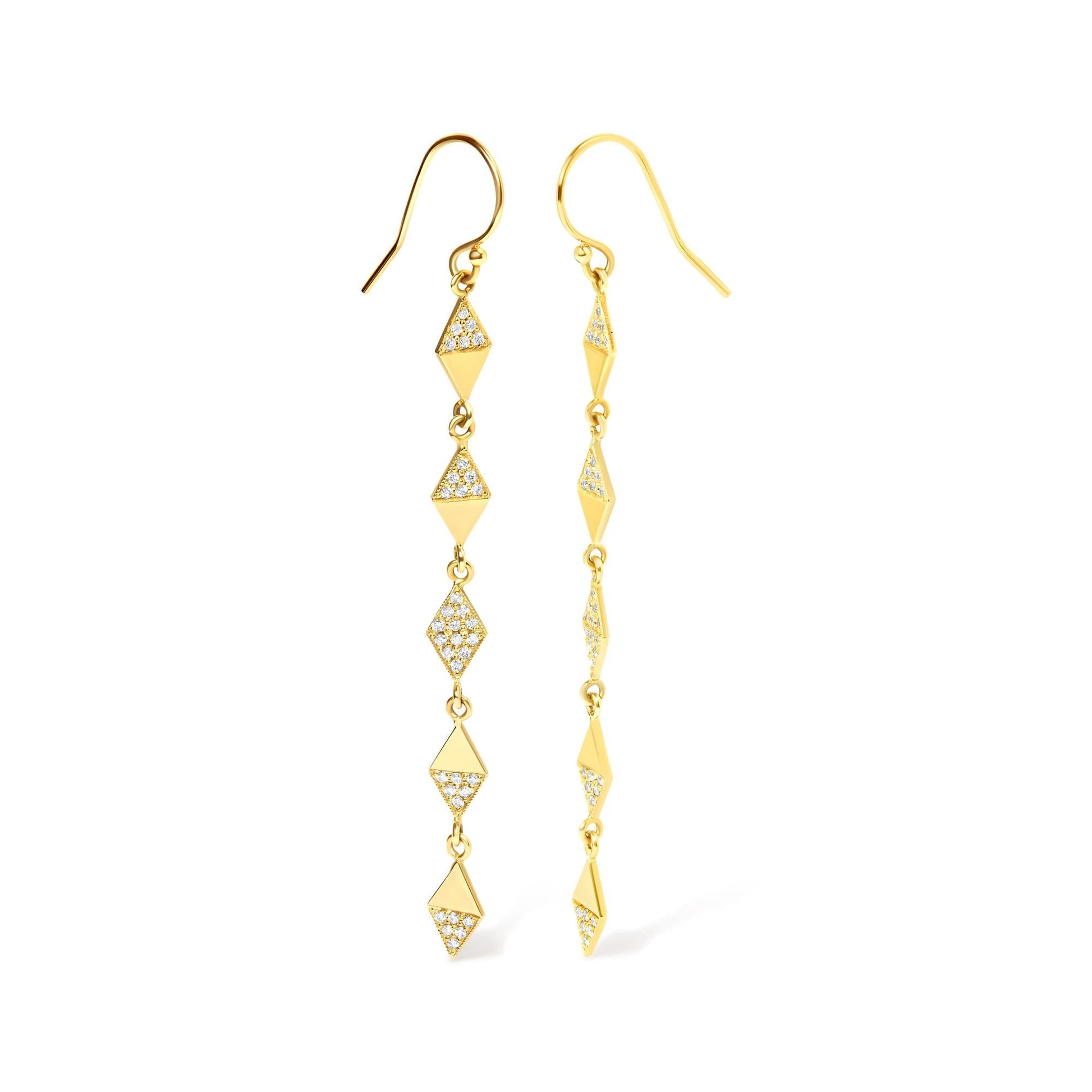 14K Yellow Gold 1/3 Cttw Diamond Studded Kite Drop and Dangle Earrings (H-I