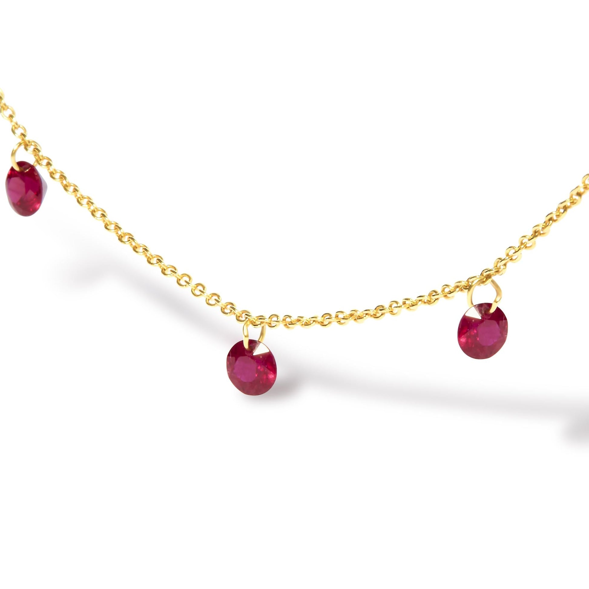 18K Yellow Gold Necklace 1 1/3 Cttw Dangling Red Ruby Drop 18’’ Chain