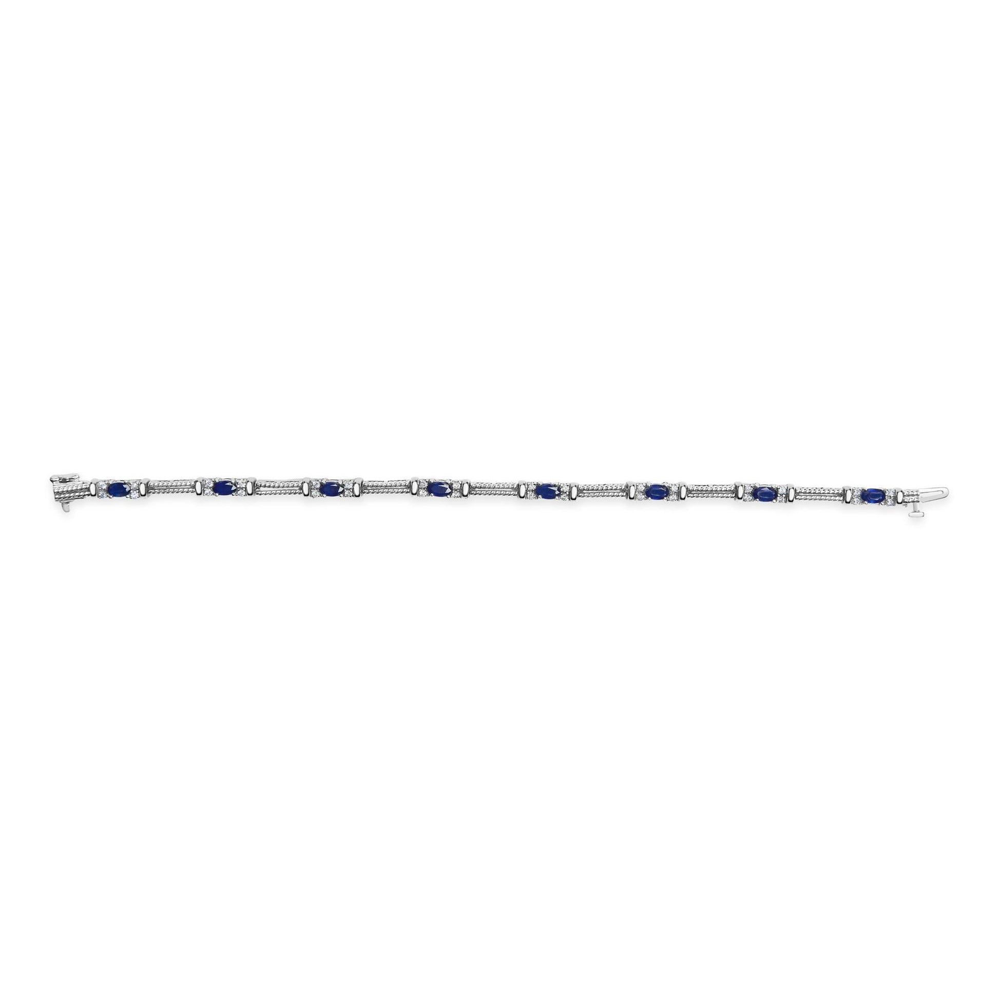 14K White Gold 1/2 Cttw Diamond & Oval Blue Sapphire Braided Link Bracelet (G-H