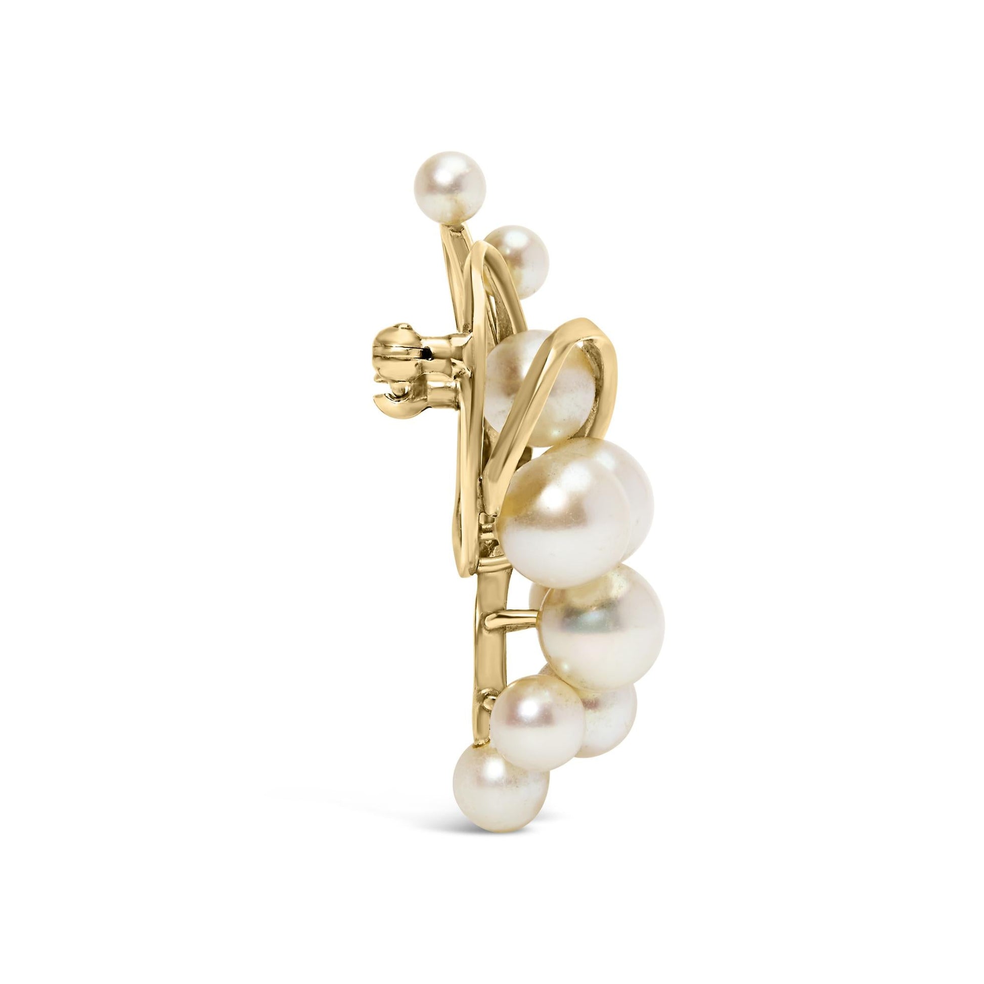 14K Yellow Gold Akoya Cultured Pearl Cluster Swirl Brooch Pin - Brooches